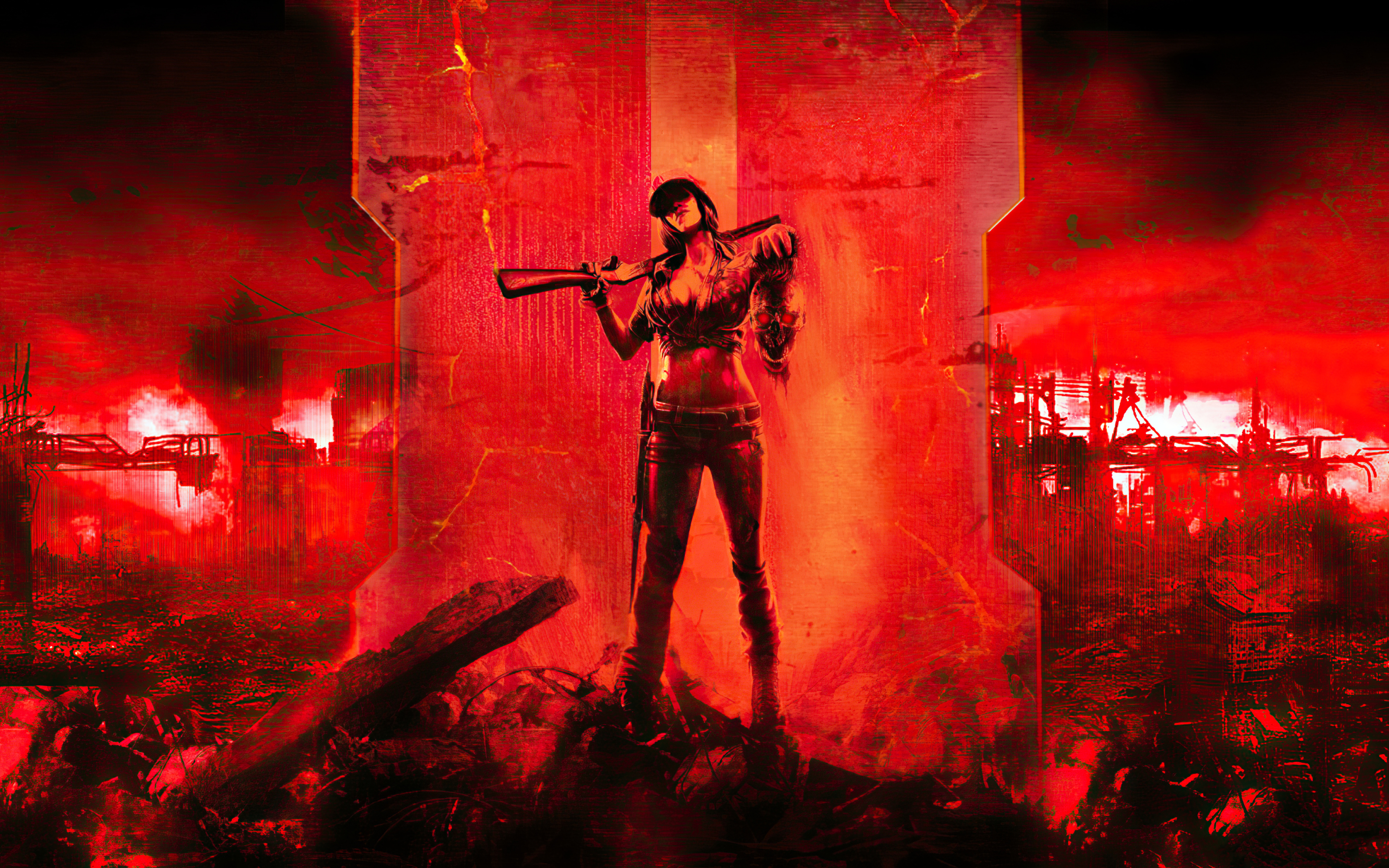 Call of Duty: Black Ops II, girl character with gun, red, 2880x1800 wallpaper