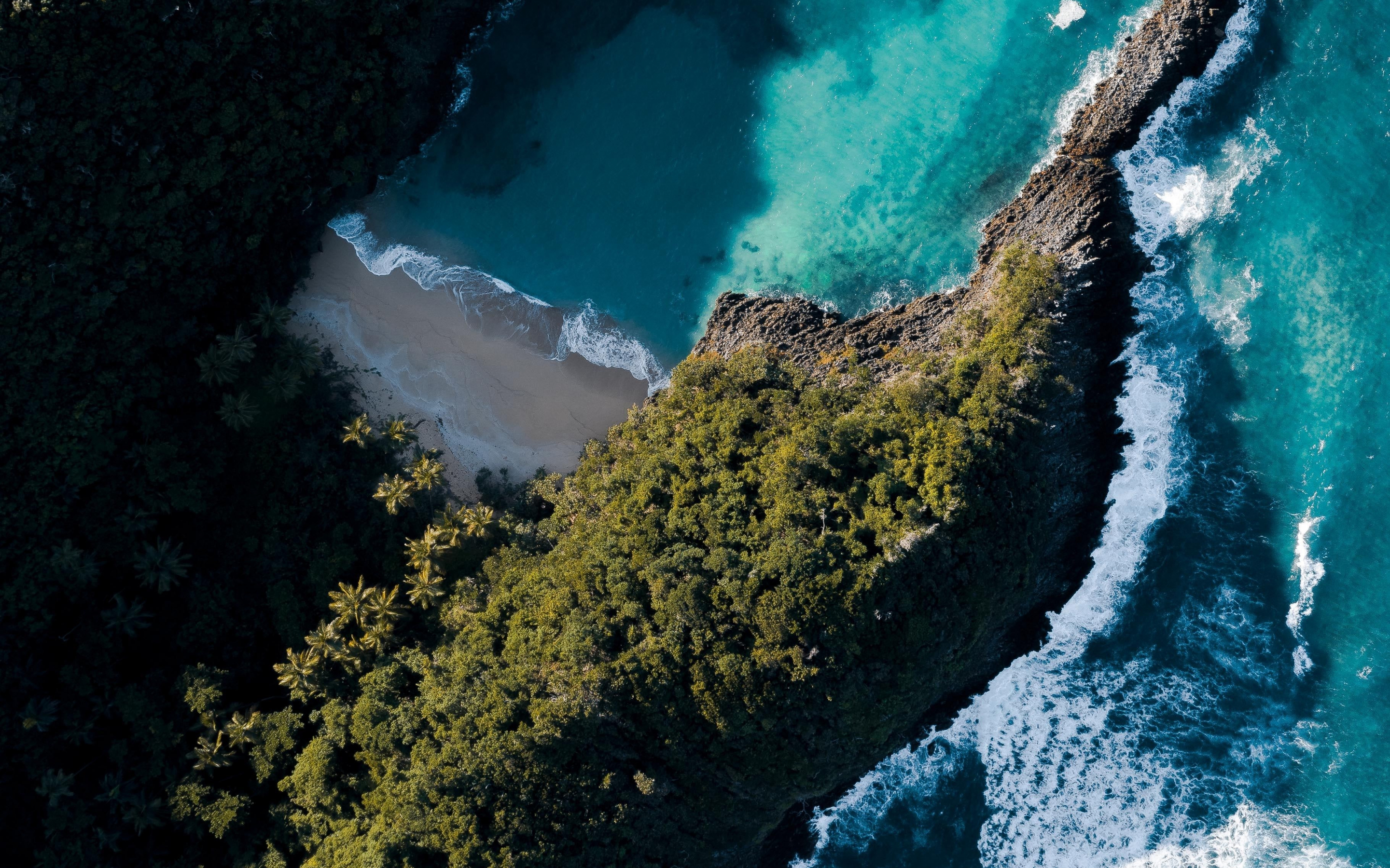 Cliff, coast, aerial view, blue sea, 2880x1800 wallpaper