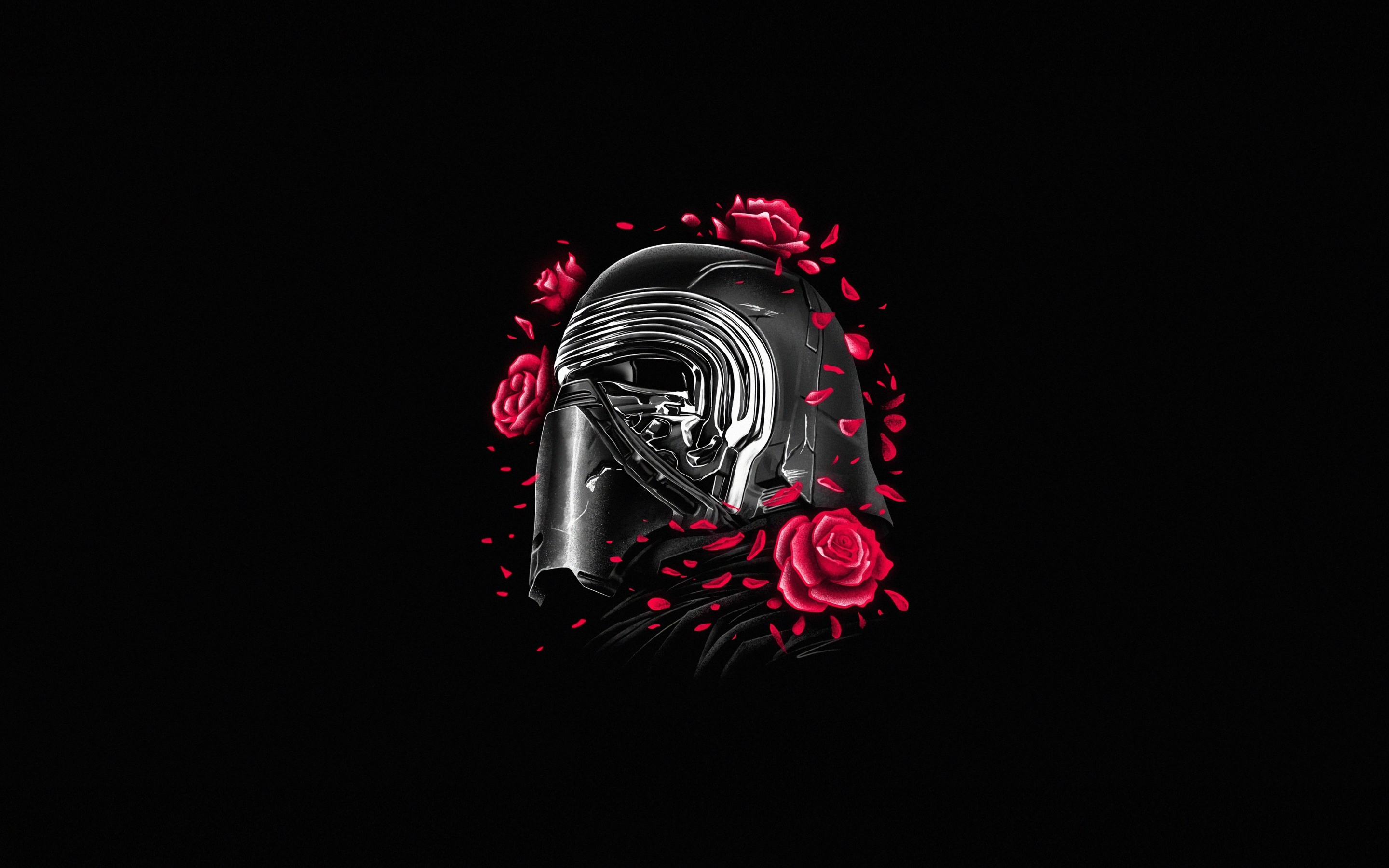 Kylo Ren, helmet and roses, Star Wars, minimal, 2880x1800 wallpaper