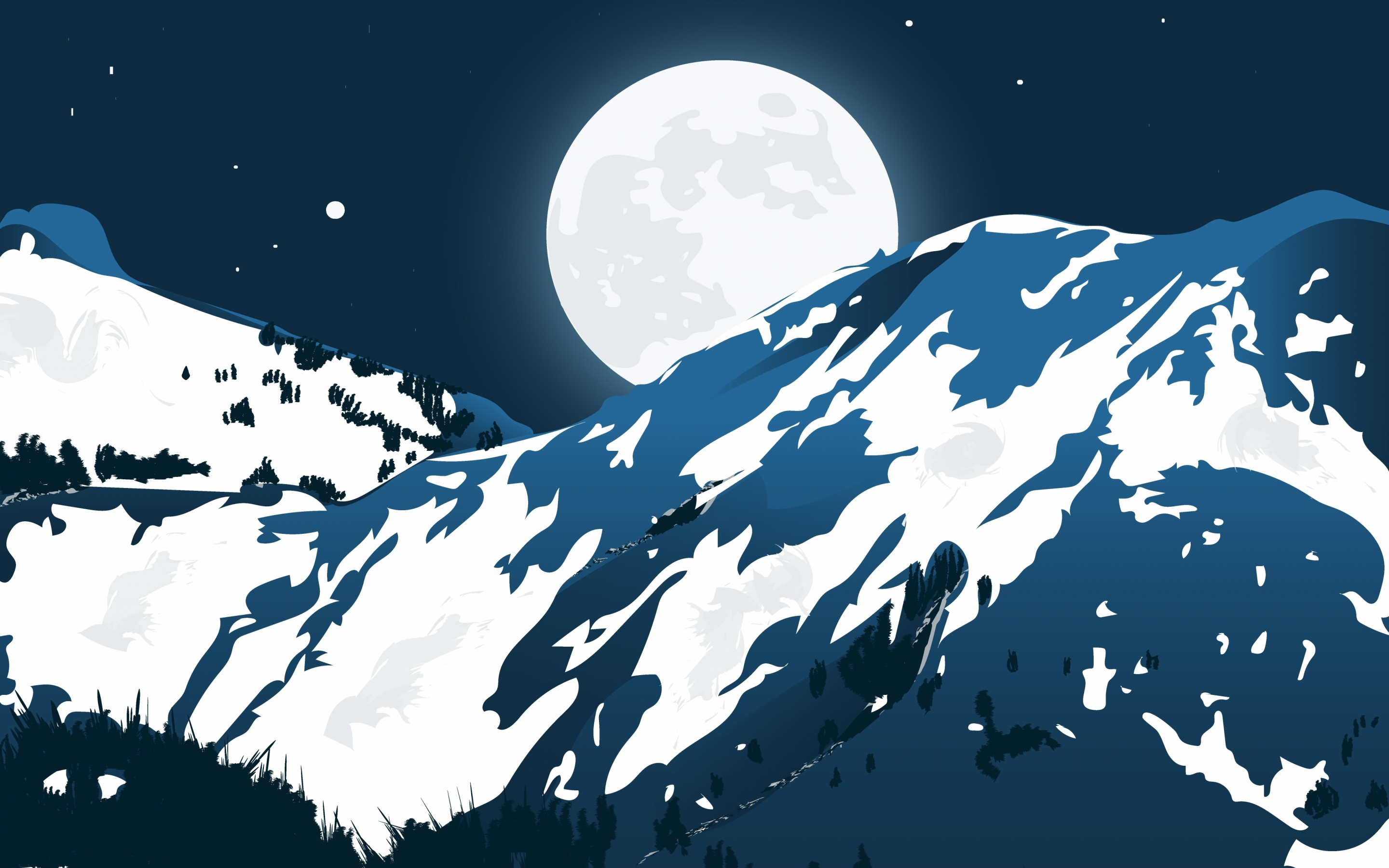 Moon, night, mountains, artwork, 2880x1800 wallpaper