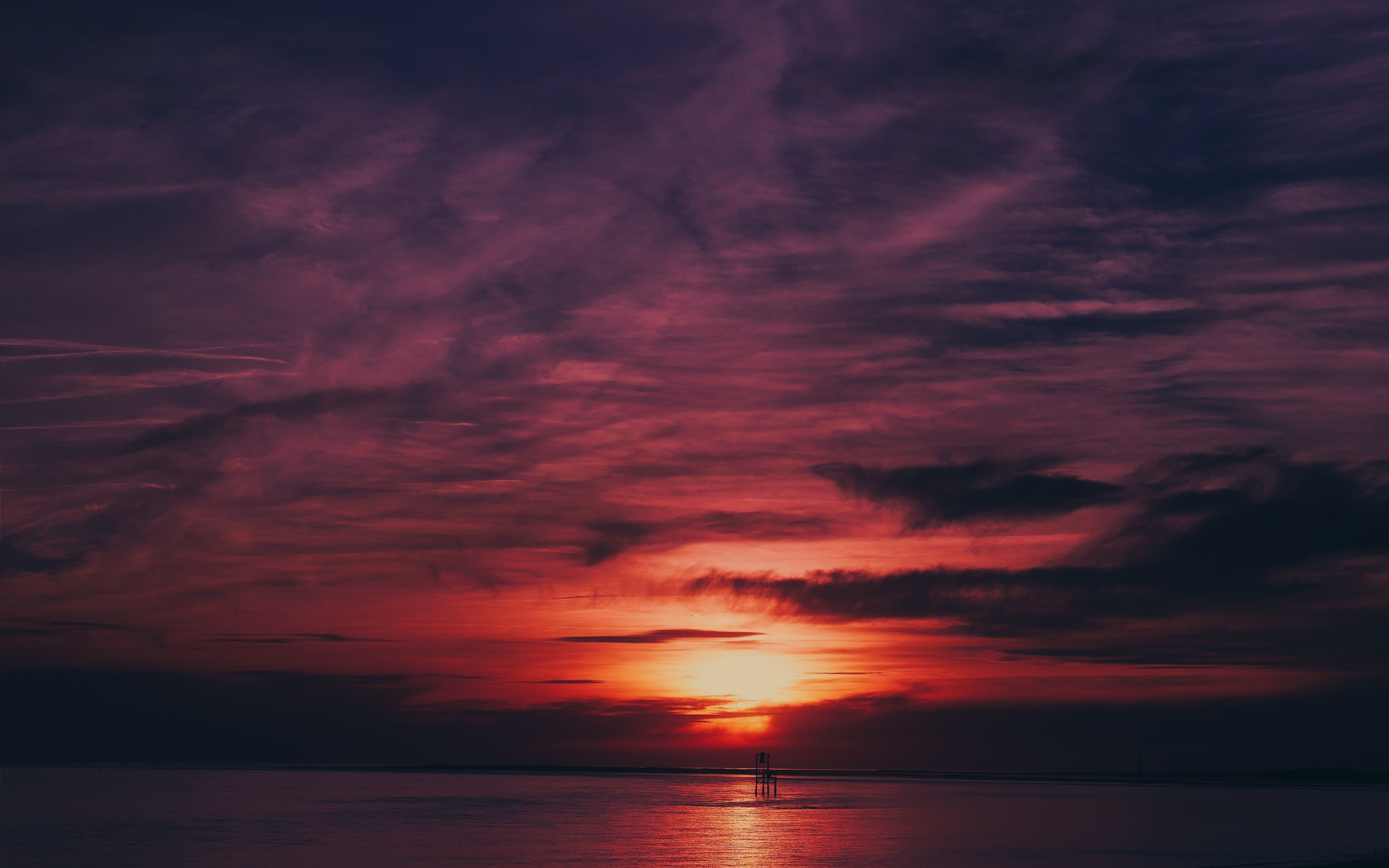 Sky, sea, sunset, water, reflection, 2880x1800 wallpaper