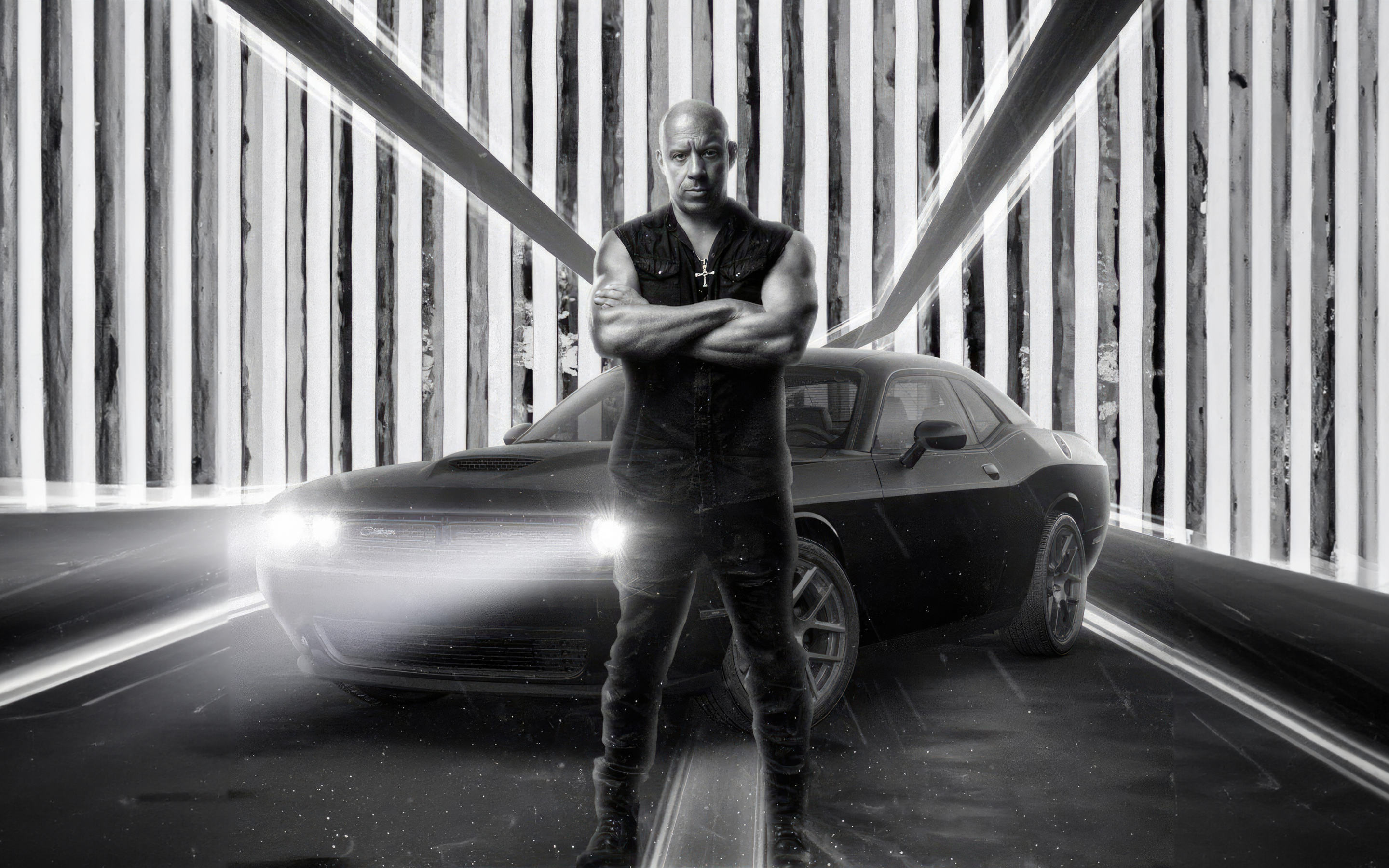 Vin Diesel as Dominic Toretto, Fast X, movie, bw, 2880x1800 wallpaper