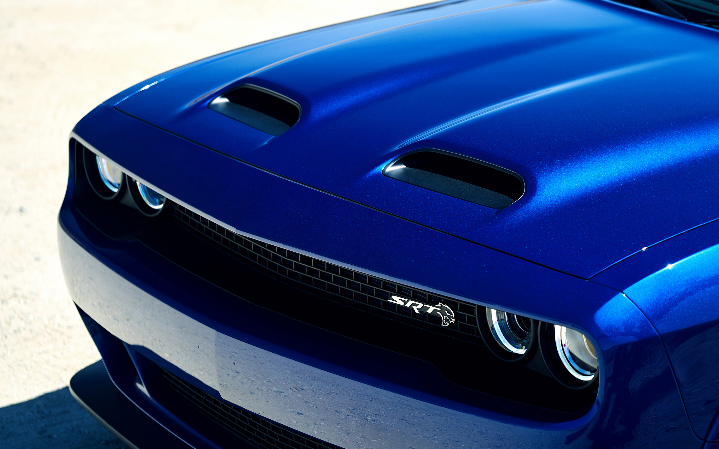 Dodge Challenger SRT Hellcat, widebody, hood, blue, 2880x1800 wallpaper