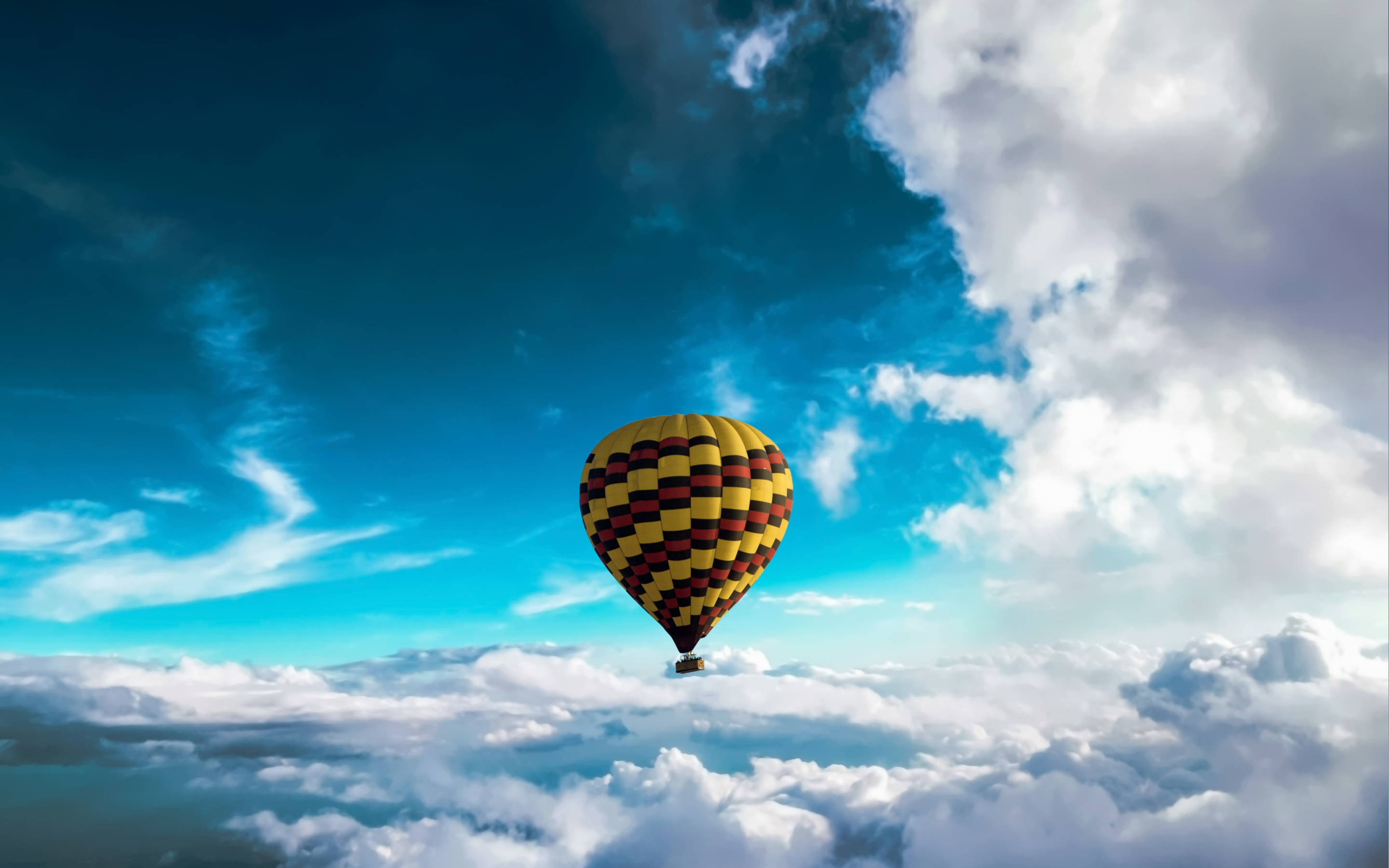 Hot air balloon, sky, white clouds, 2880x1800 wallpaper