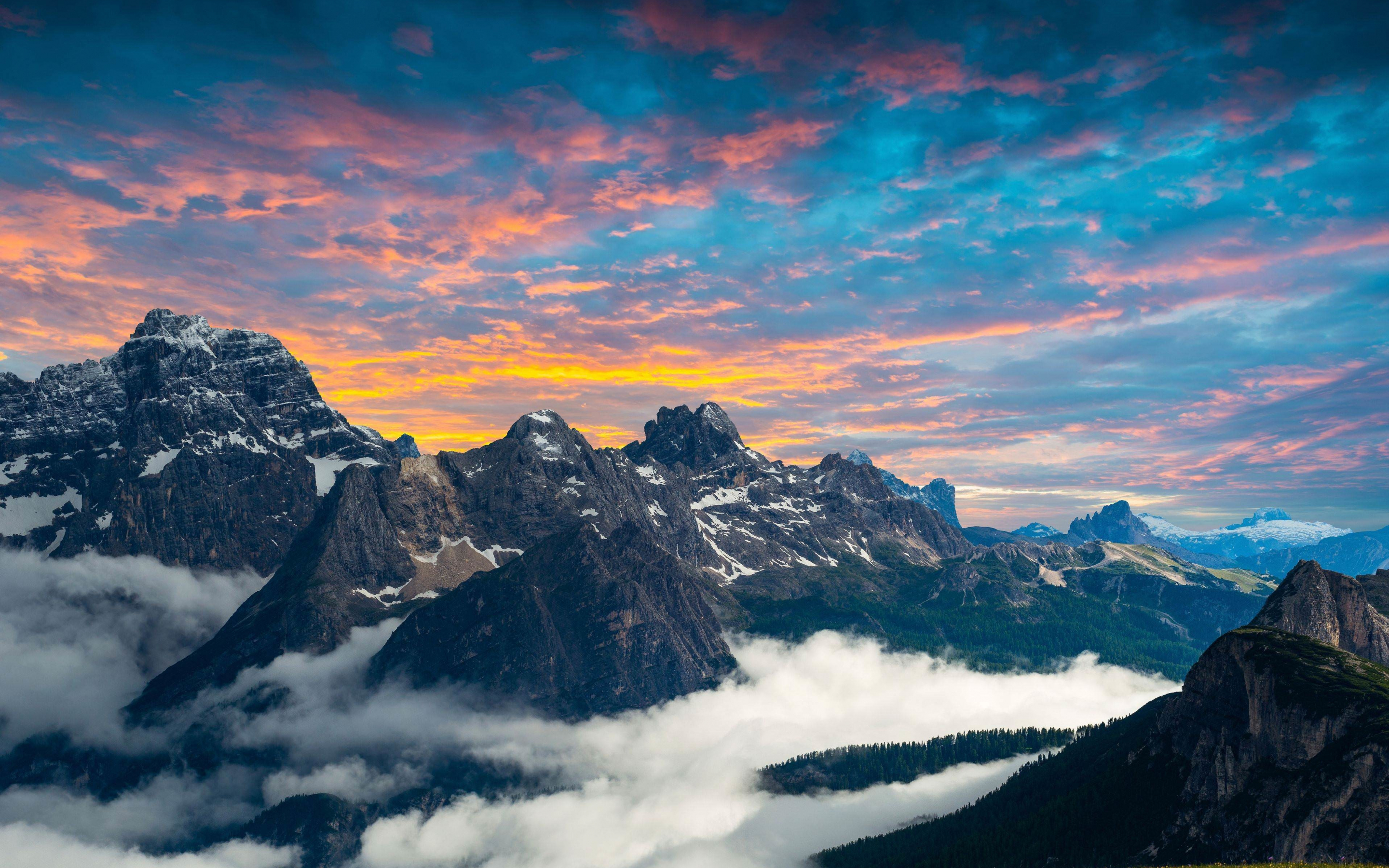 Italian national park, mountains, clouds, sunset, 2880x1800 wallpaper