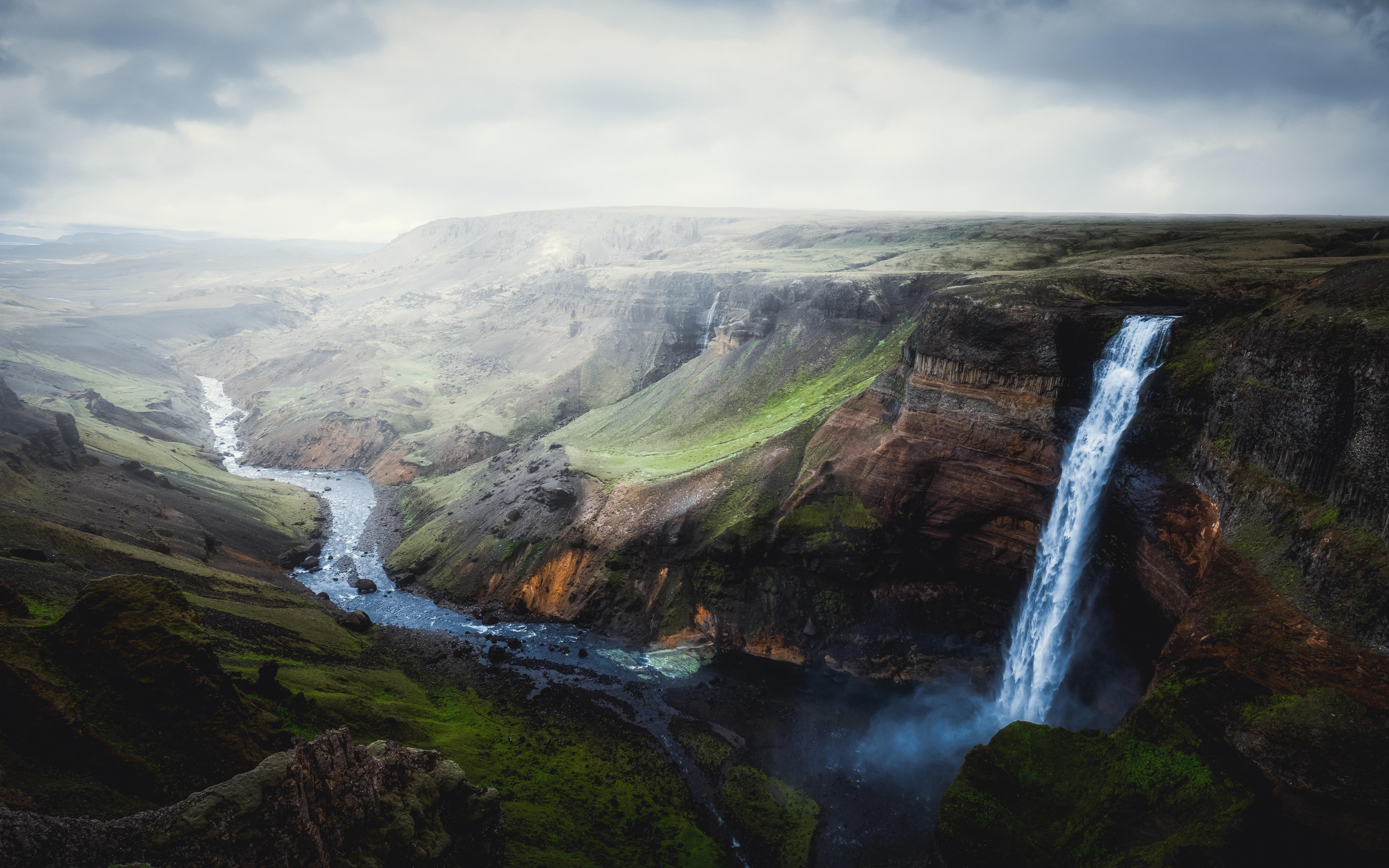 Iceland's Canyon, nature, waterfall, aerial view, 2880x1800 wallpaper