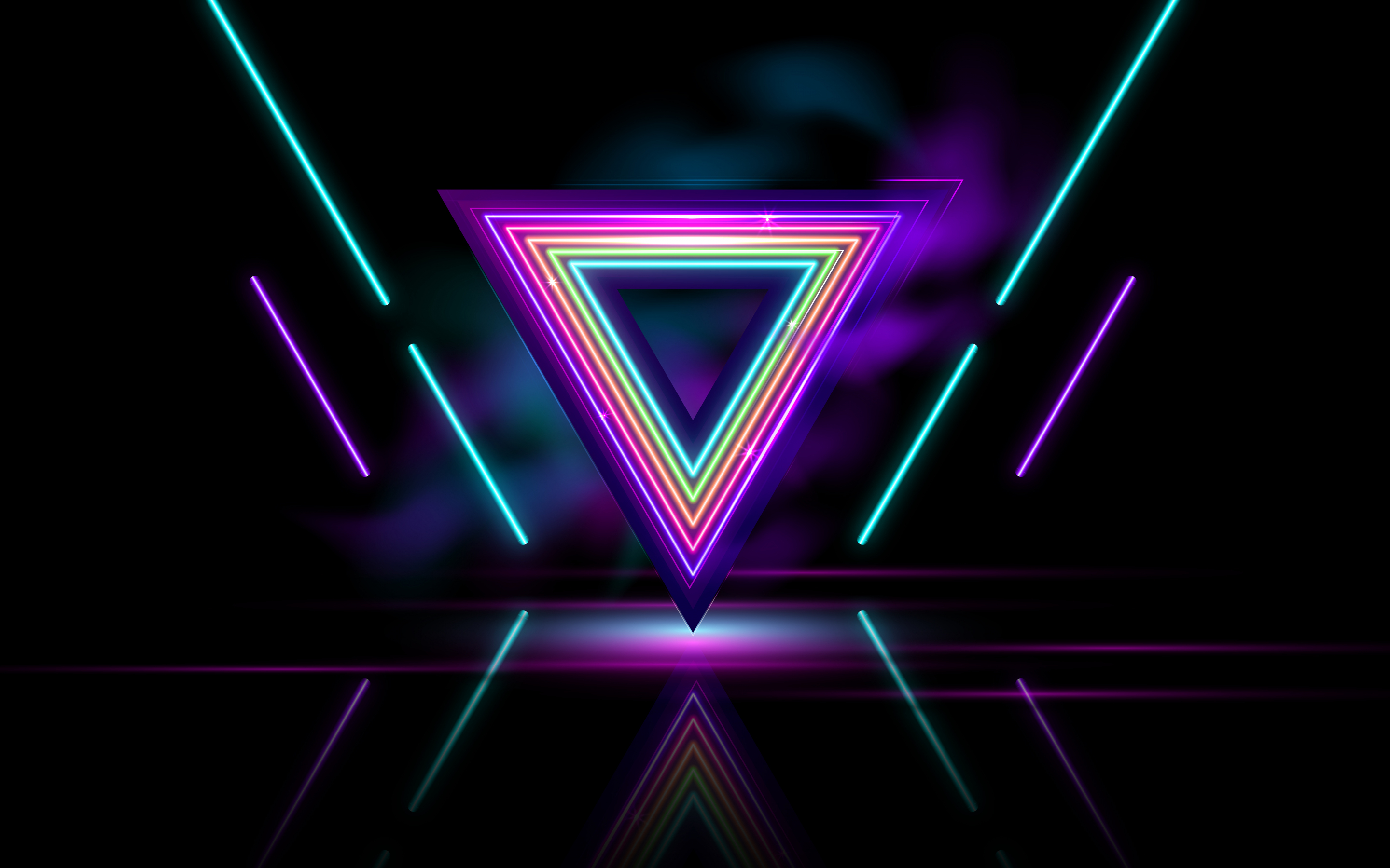 Triangles, neon multi-color lines, abstract, 2880x1800 wallpaper