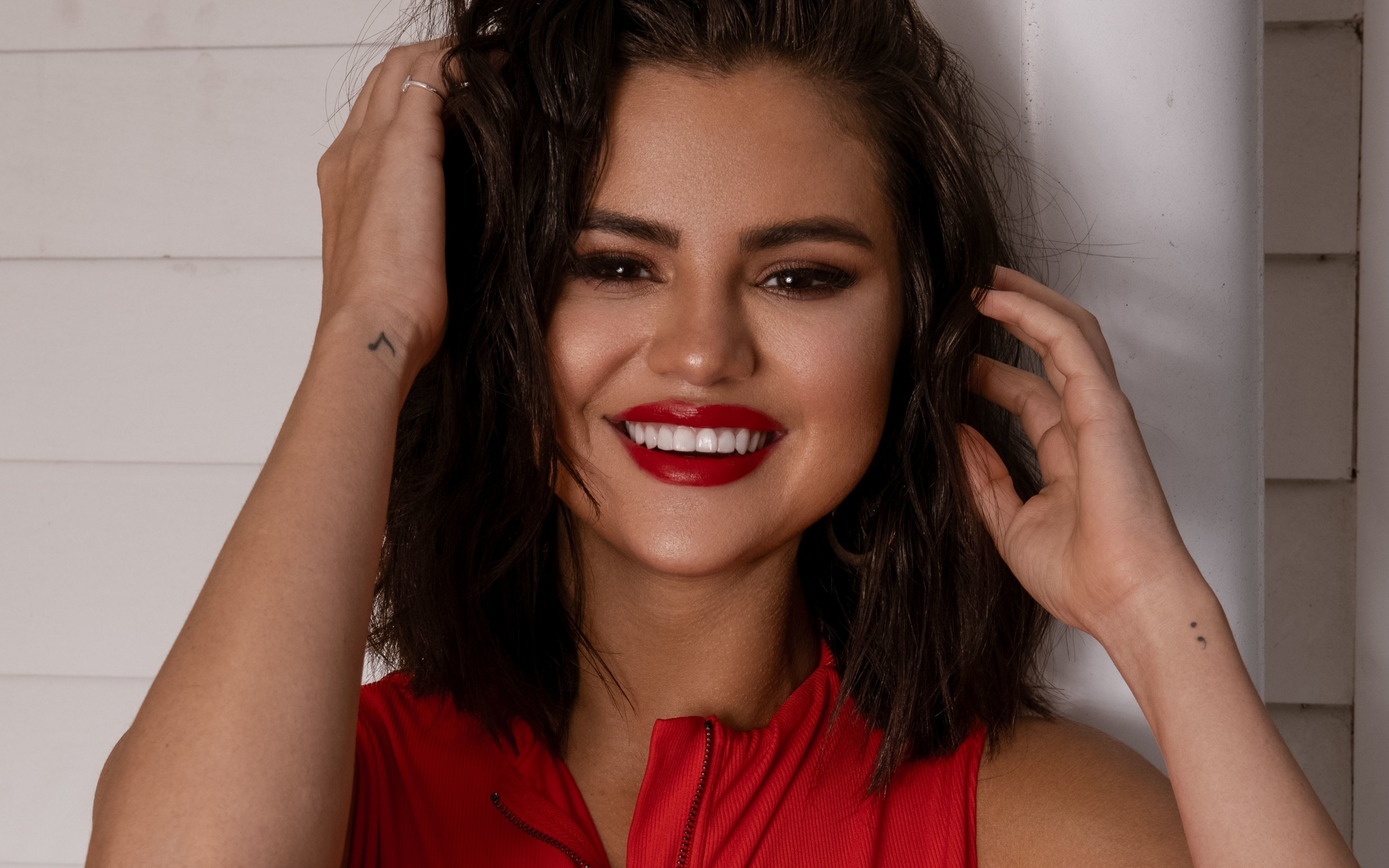 Smile, red lips, Selena Gomez, 2019, 2880x1800 wallpaper