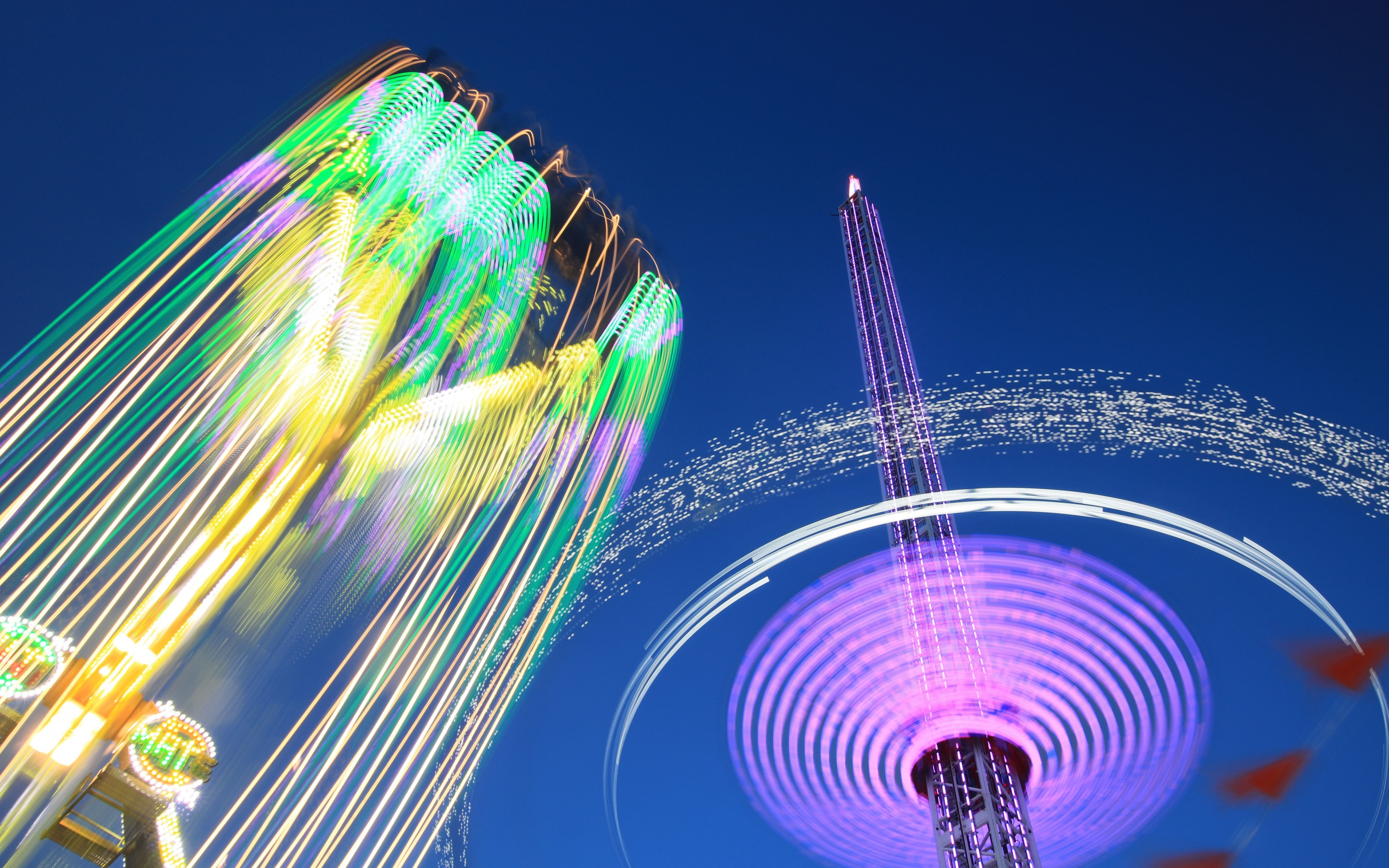 Long exposure, Ferris Wheel, blur, 2880x1800 wallpaper