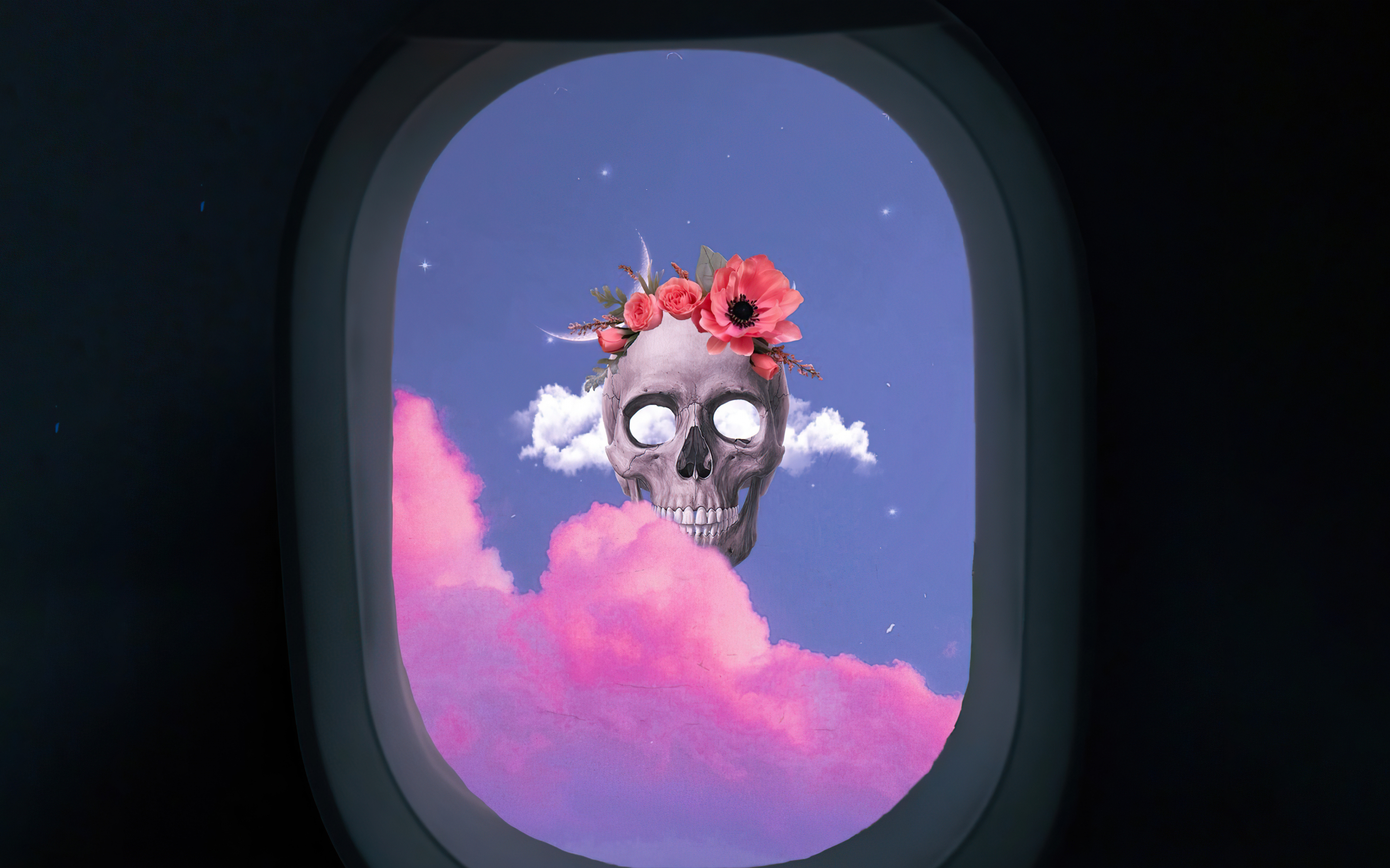 Skull from flight window, art, 2880x1800 wallpaper