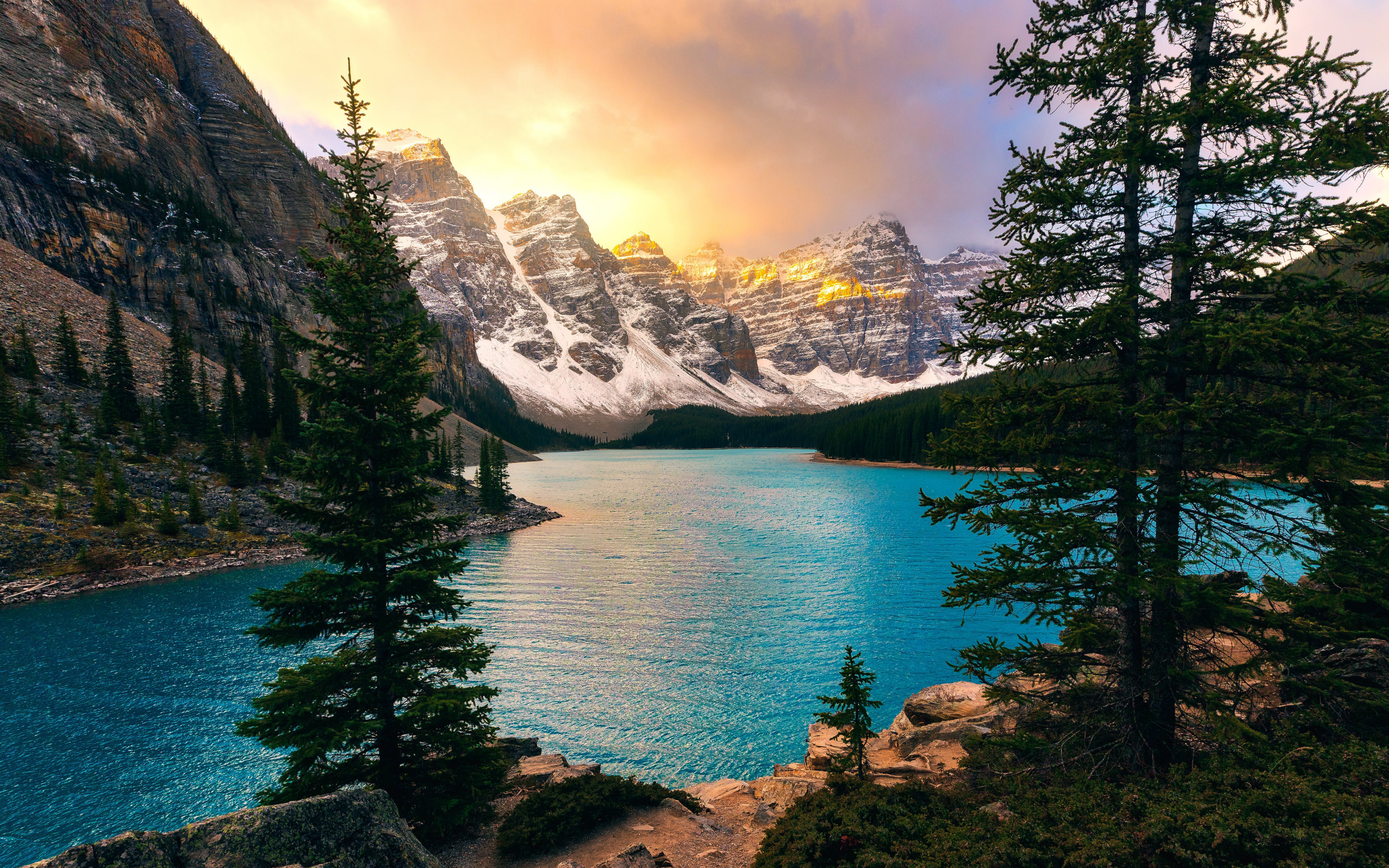 Moraine Lake, Banff National Park, sunset, nature, 2880x1800 wallpaper