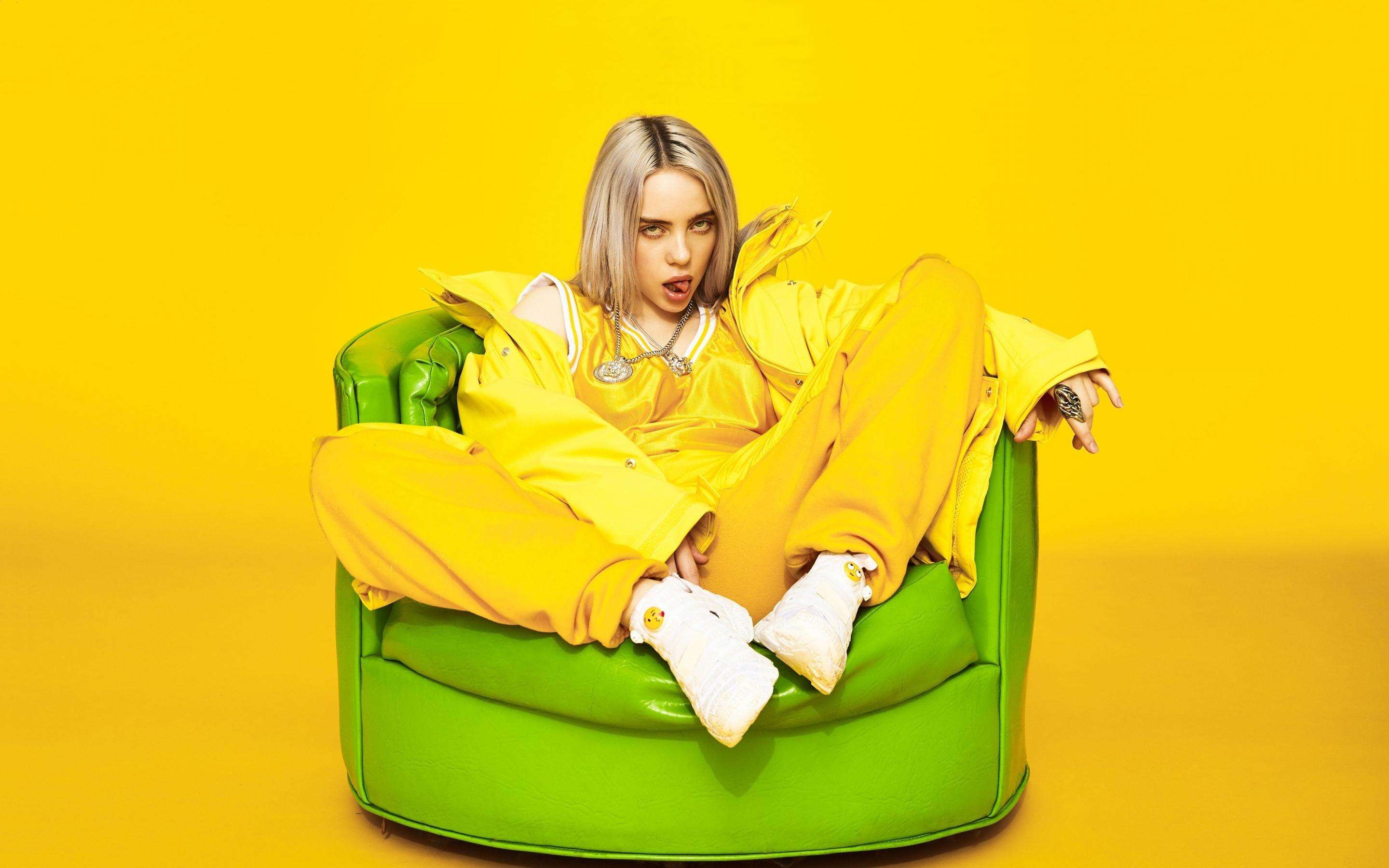 Billie Eilish, pretty singer, yellow outfit, 2020, 2880x1800 wallpaper