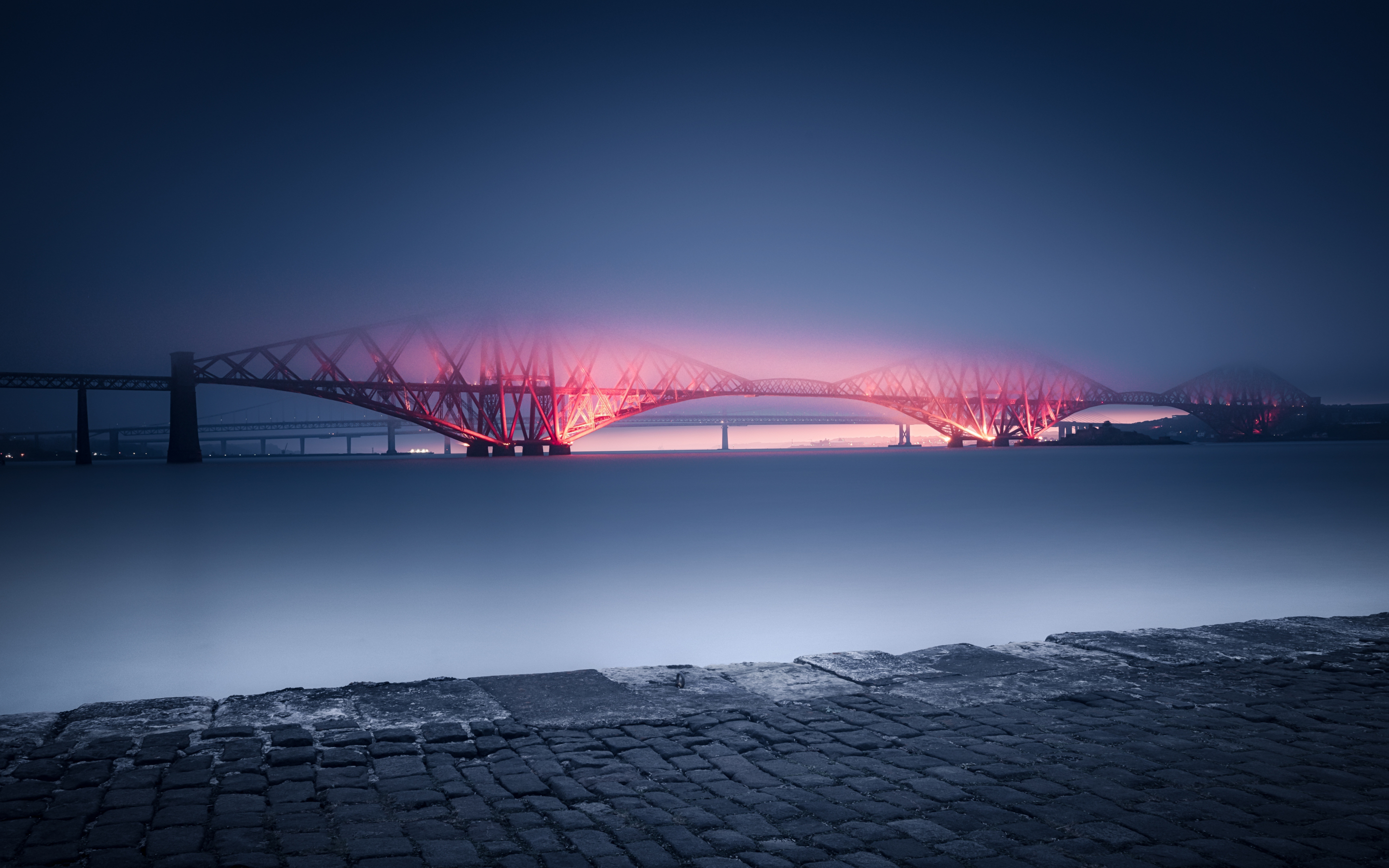 Forth Rail Bridge, minimal, night, glow, Scotland, 2880x1800 wallpaper