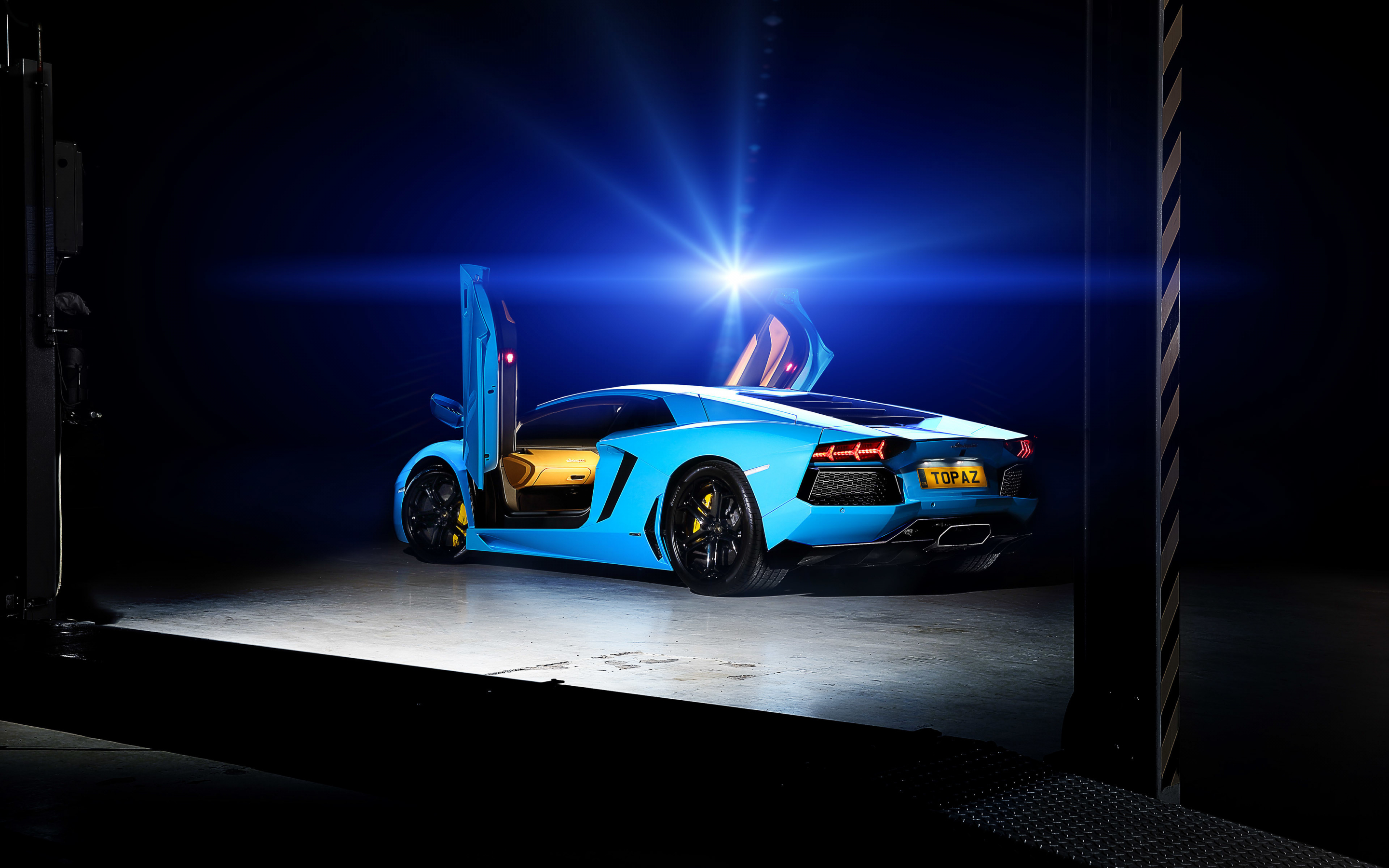 Blue, sports car, Lamborghini Aventador, 2880x1800 wallpaper