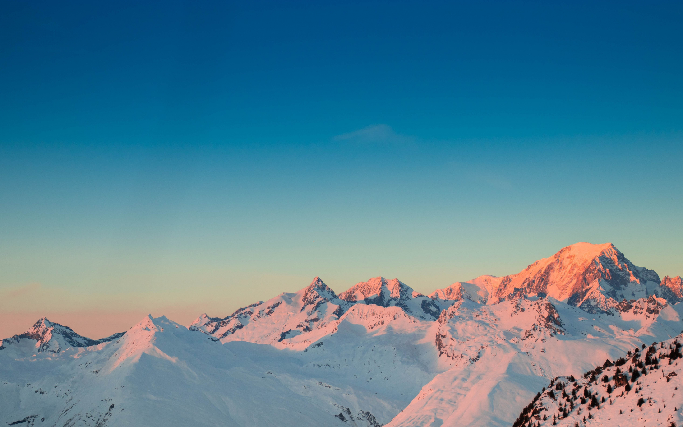 Sunset, horizon, clean sky, glacier, mountains, nature, 2880x1800 wallpaper