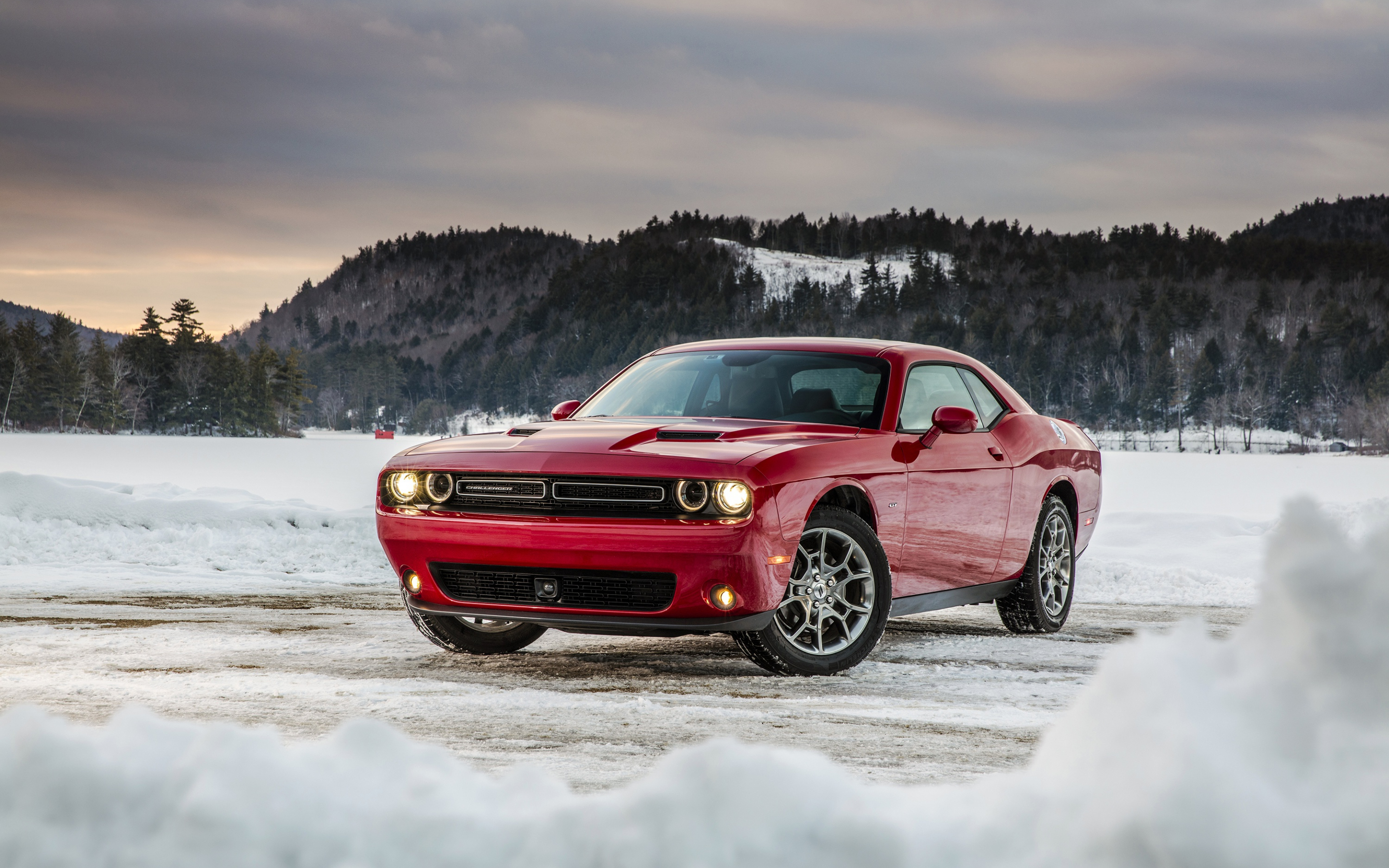 Dodge challenger, red muscle car, 2880x1800 wallpaper