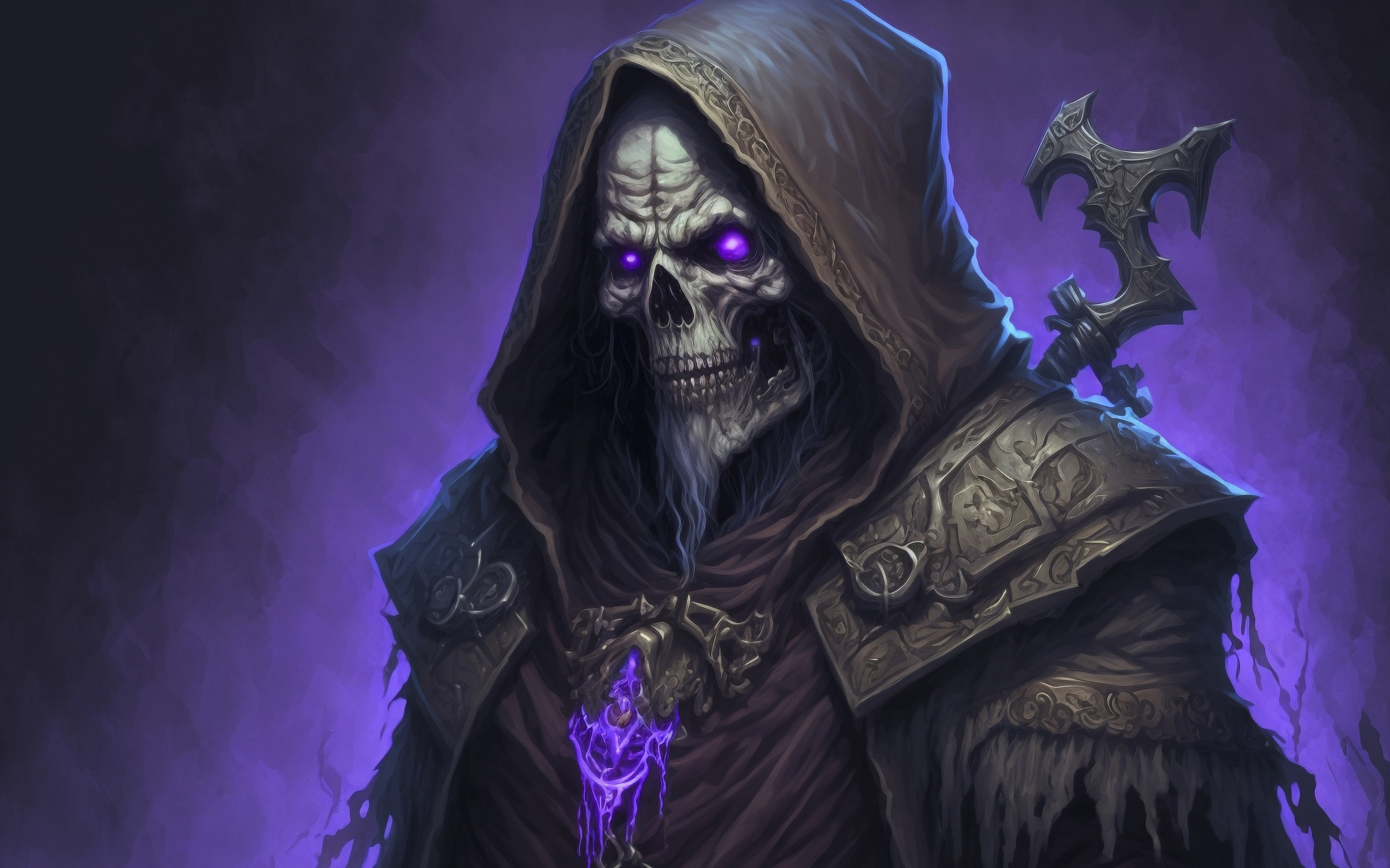Skull-man, wizard, fantasy, 2880x1800 wallpaper