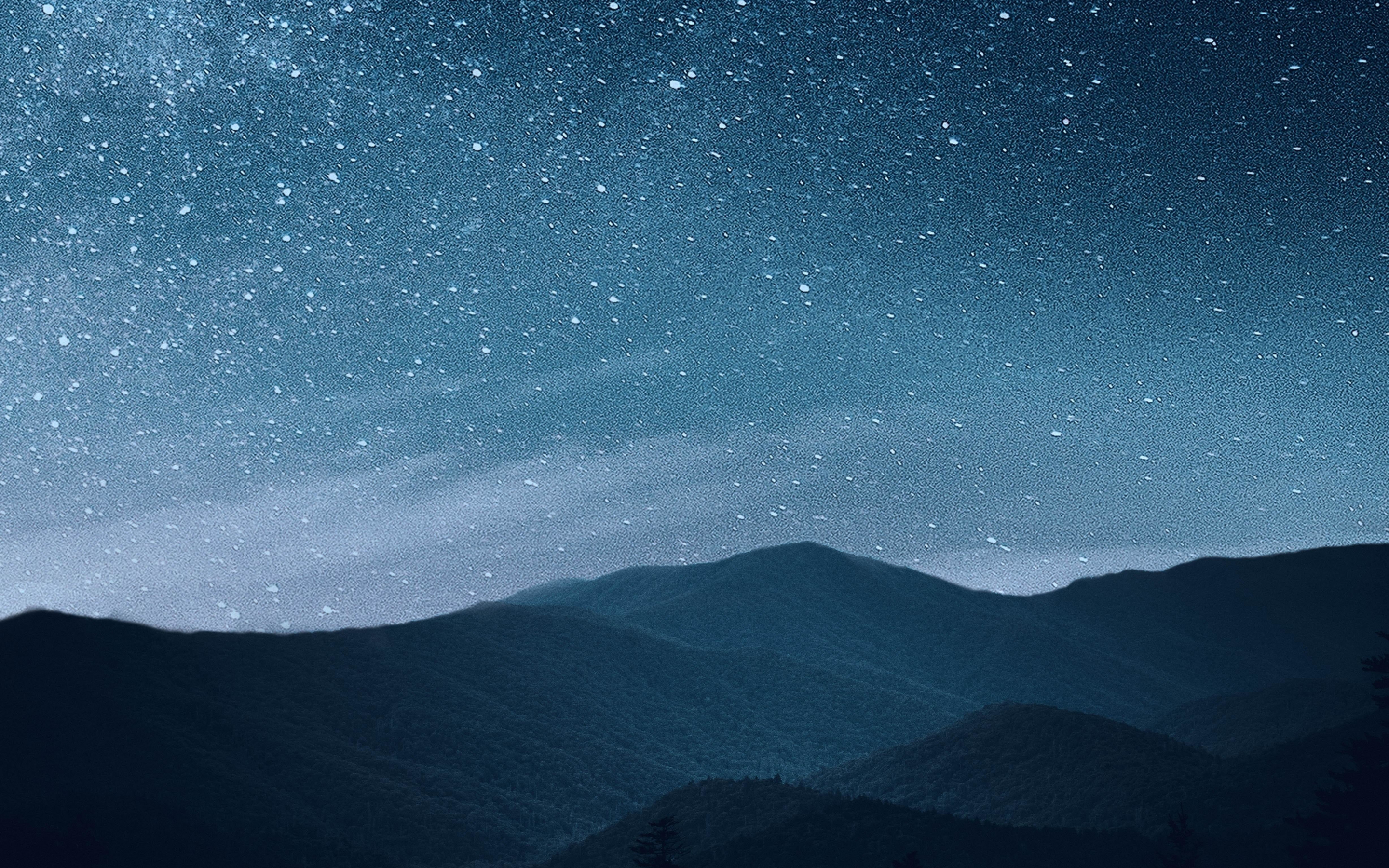 Night, mountains, silhouette, starry sky, 2880x1800 wallpaper