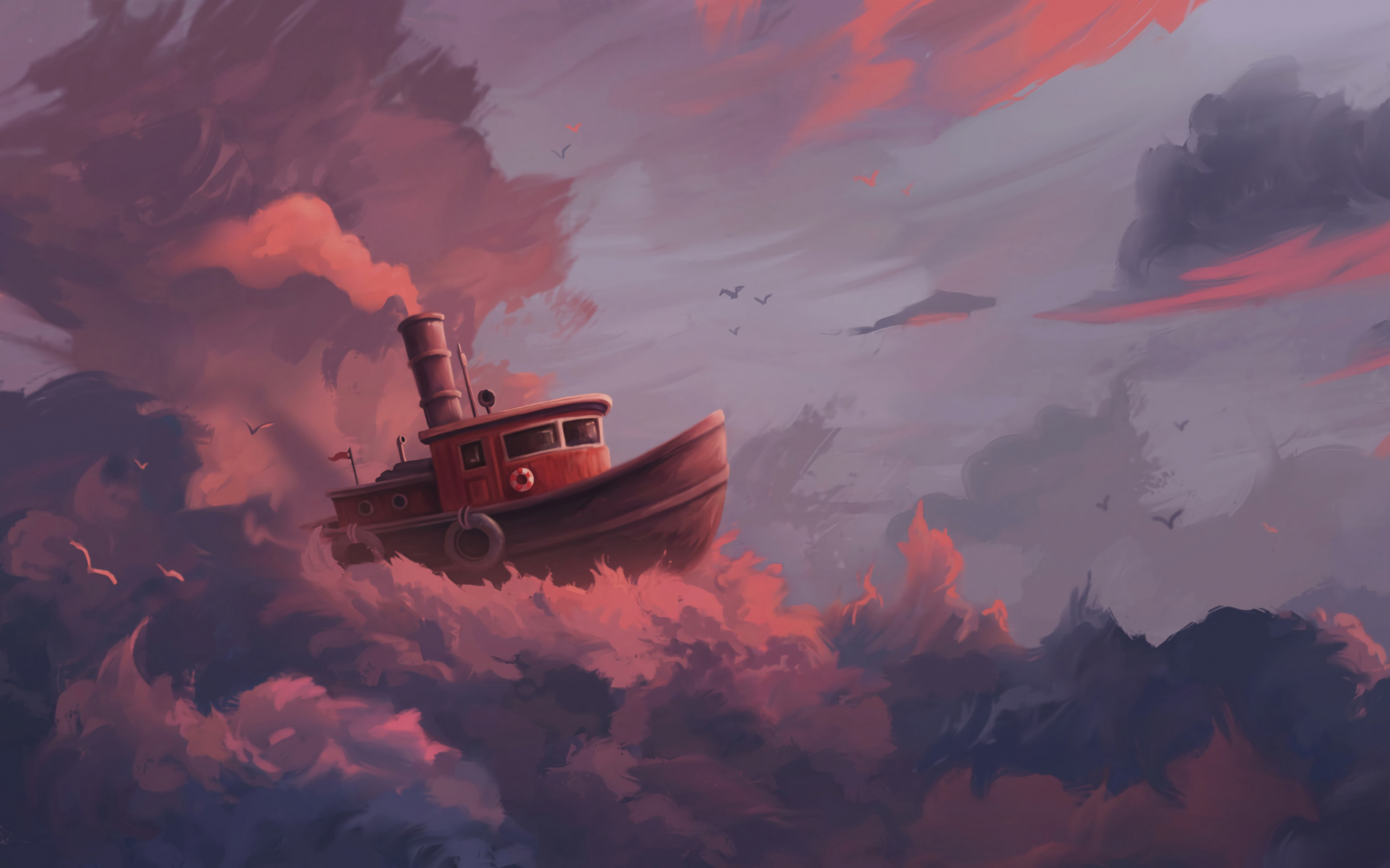 Ship, clouds, fantasy, art, 2880x1800 wallpaper