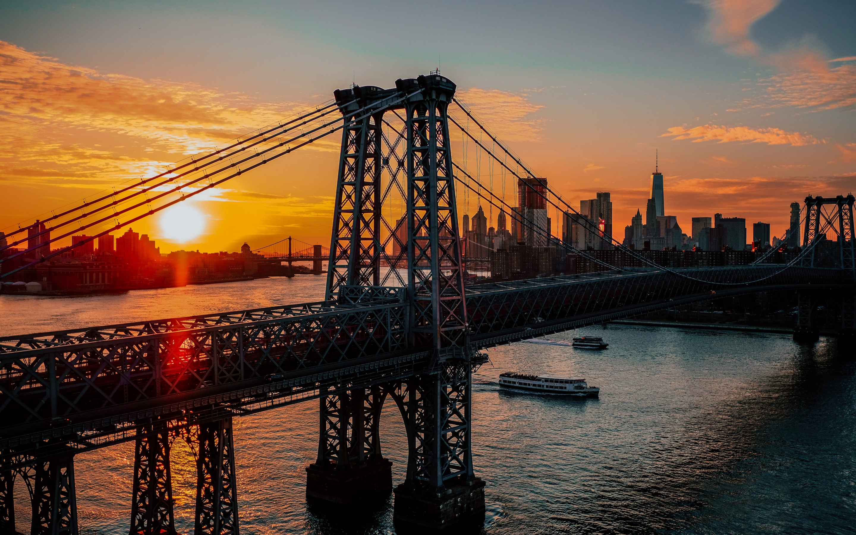 New york, city, bridge, sunrise, architecture, dawn, 2880x1800 wallpaper
