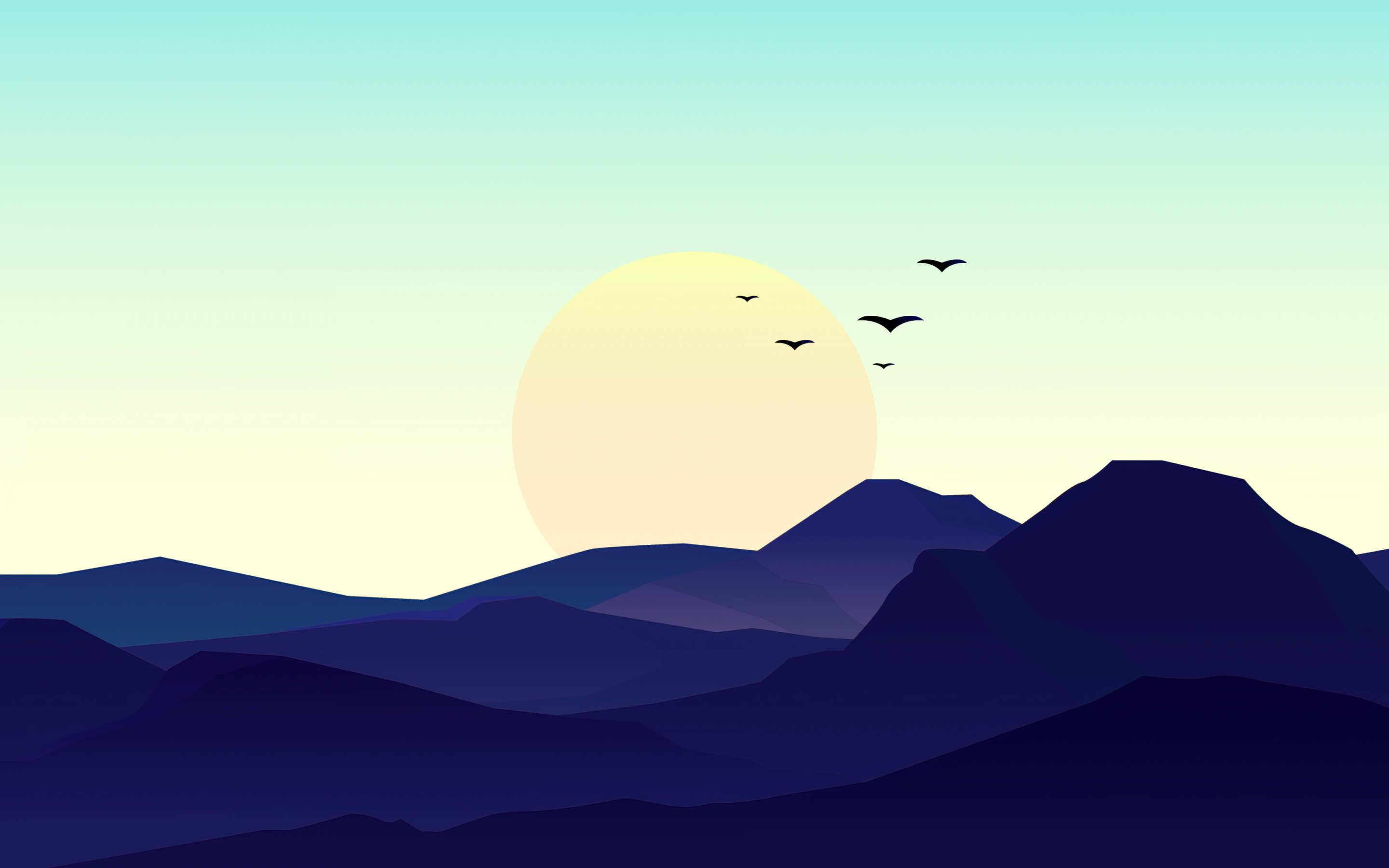 Birds, full sun, minimal, sunset, seascape, 2880x1800 wallpaper