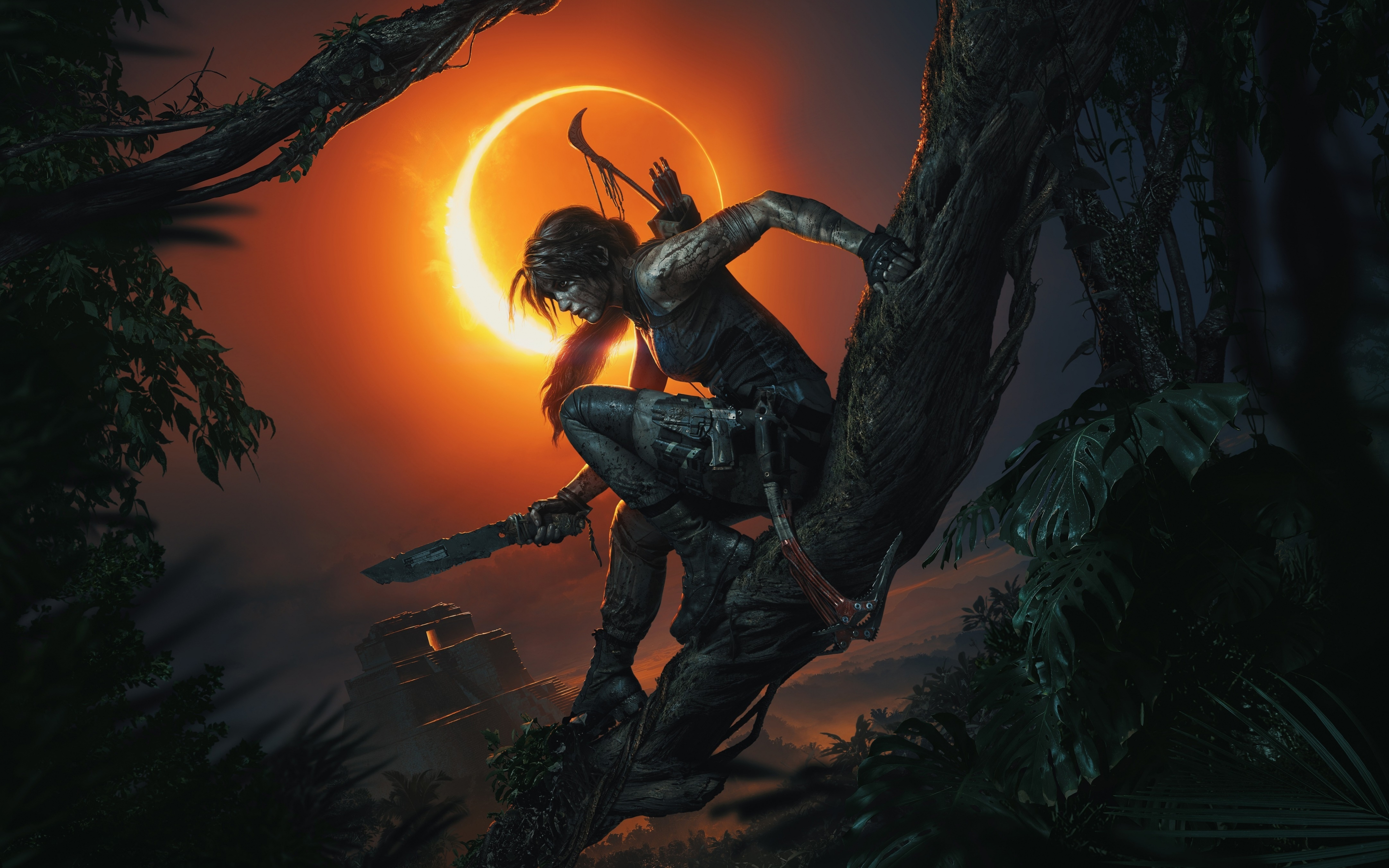 Shadow of the Tomb Raider, video game, dark, night, Lara Croft, 2880x1800 wallpaper