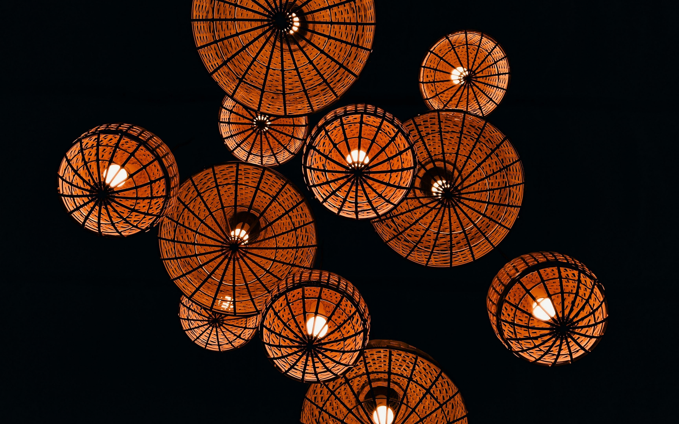 Dark, orange lamps, lights, 2880x1800 wallpaper
