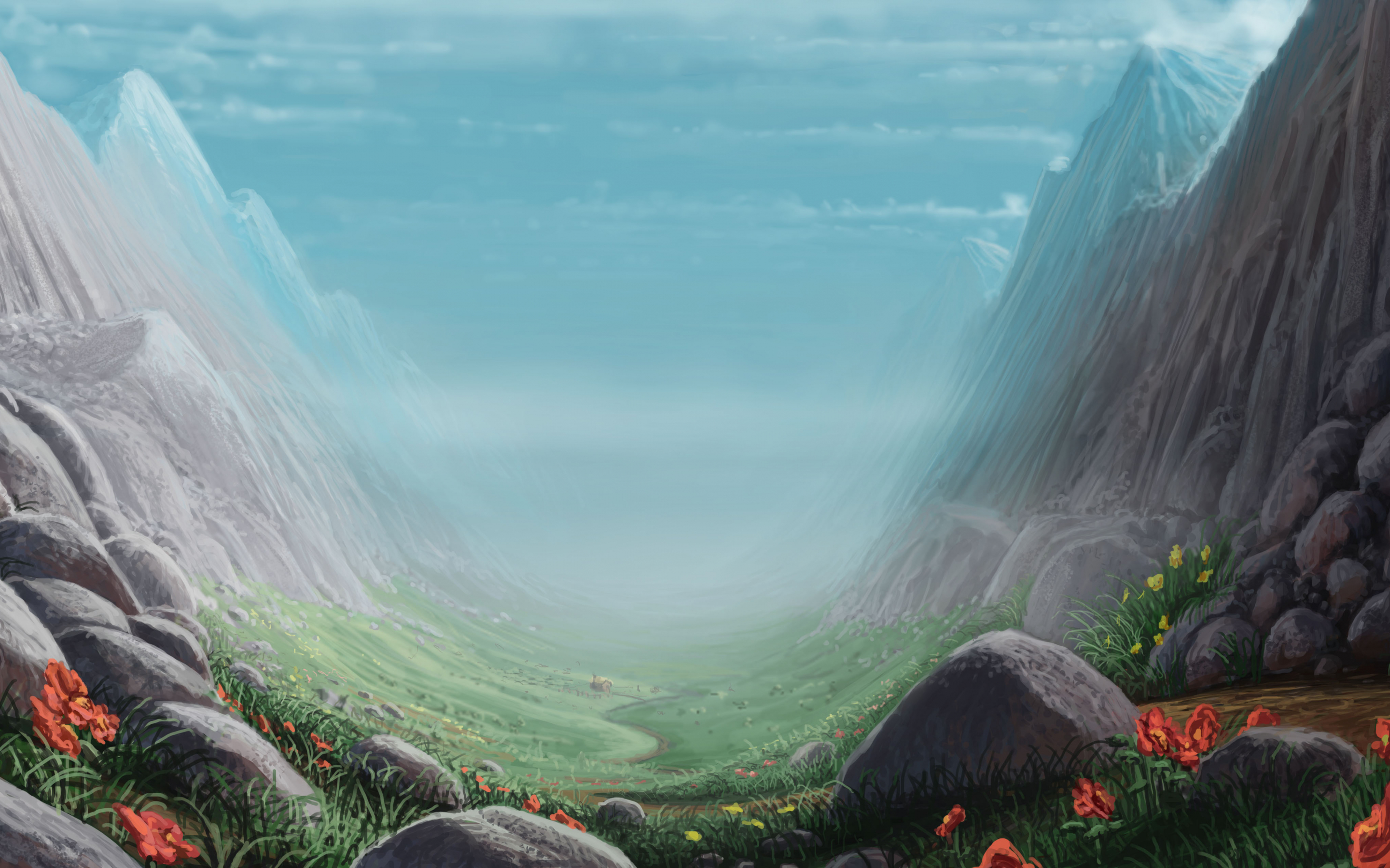 Valley, mountains, art, fantasy, 2880x1800 wallpaper