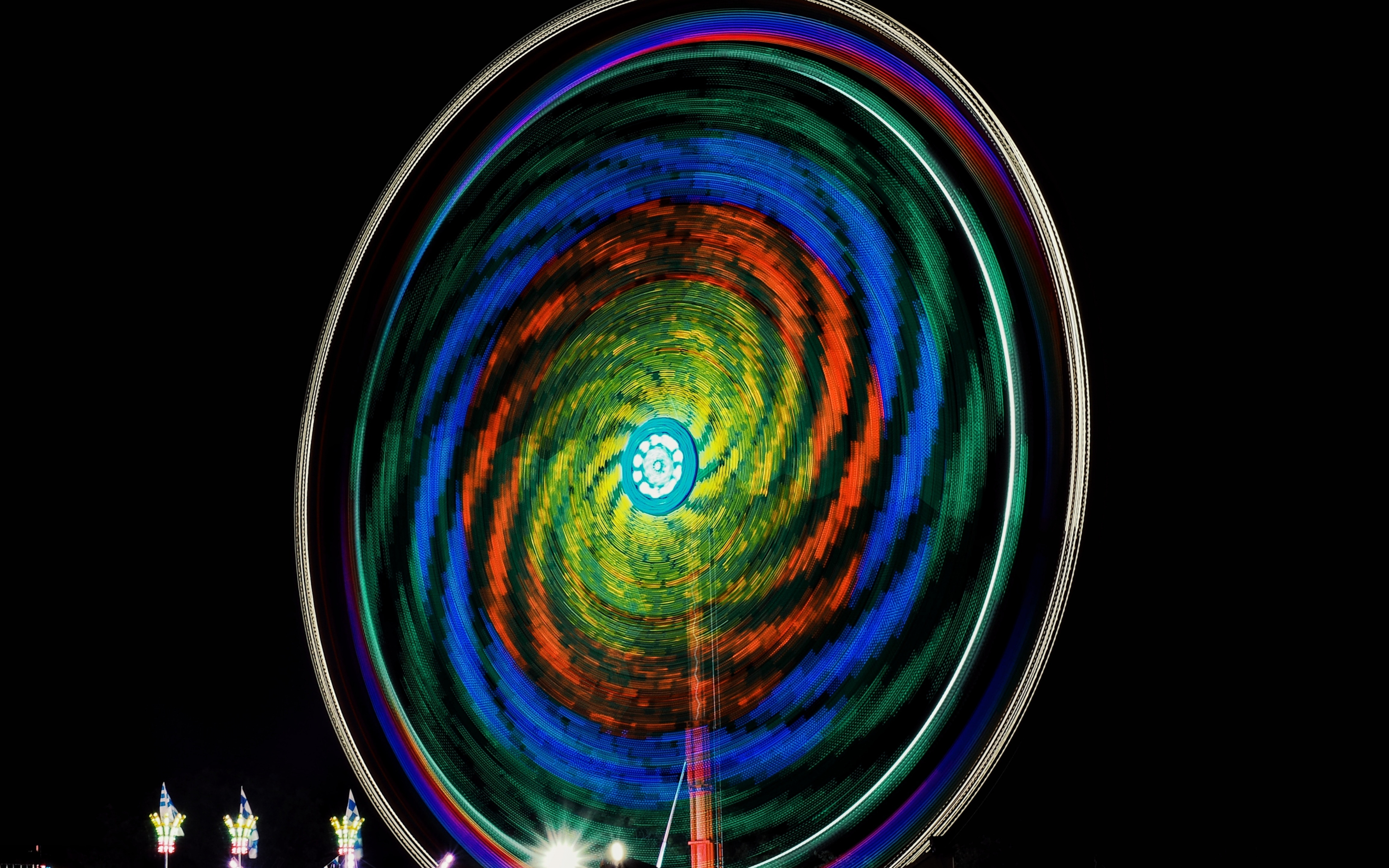 Ferris wheel, rotation, colorful, night, 2880x1800 wallpaper