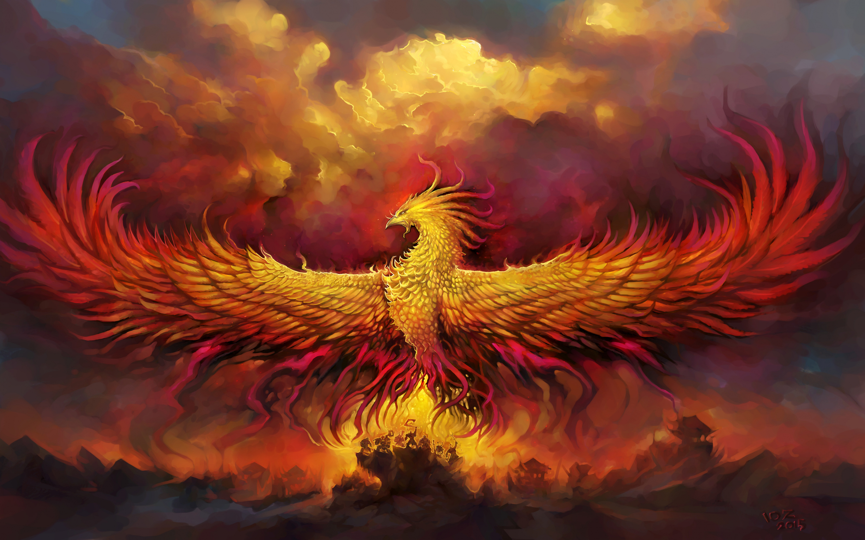 Phoenix, fantasy, wings, bird, 2880x1800 wallpaper
