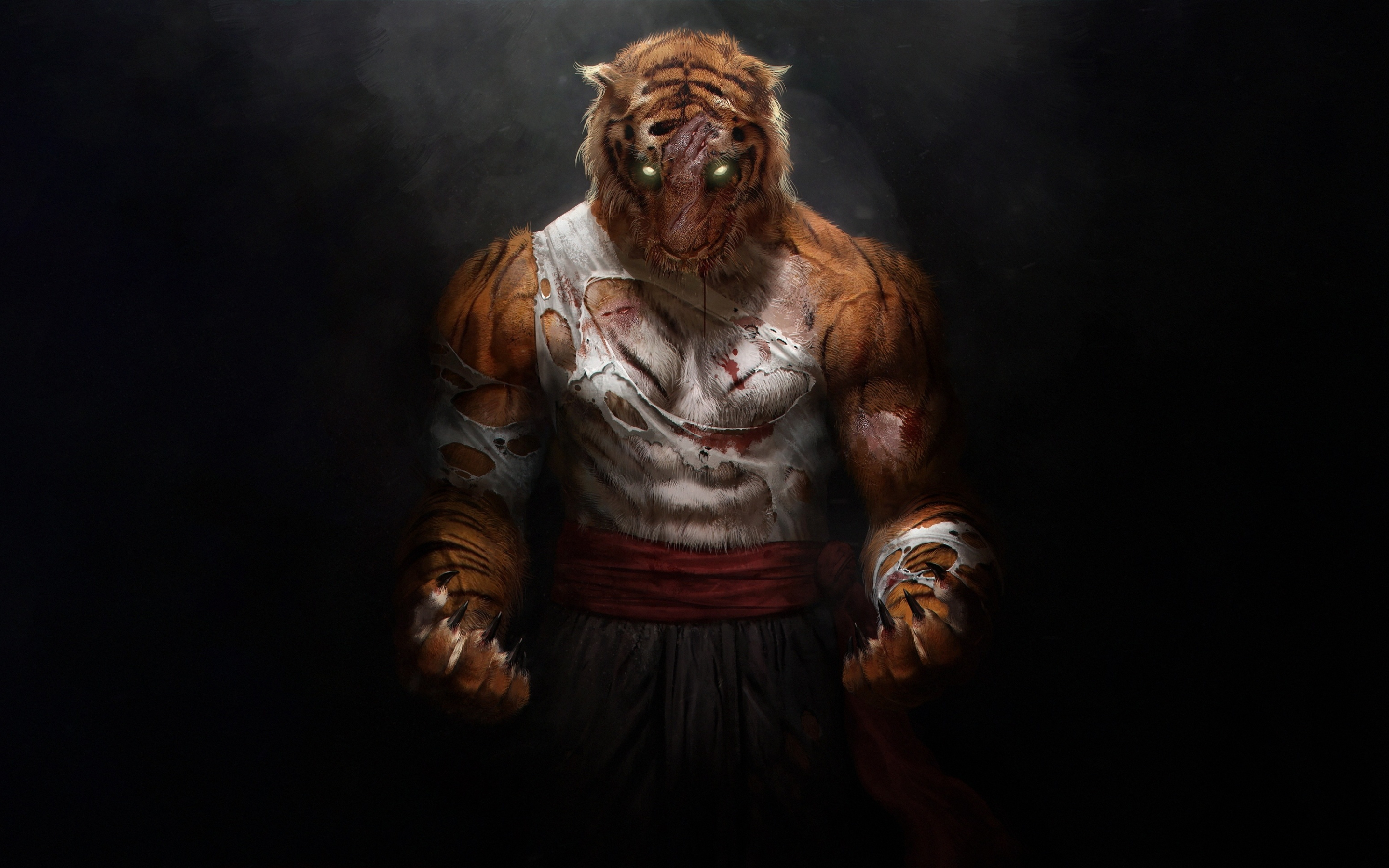 Tiger warrior, humanoid, art, 2880x1800 wallpaper