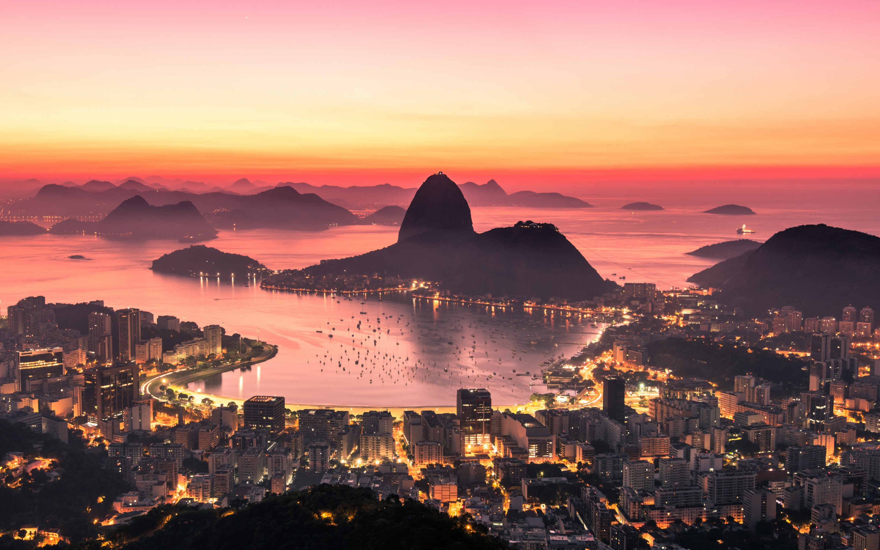 City, Rio De Janeiro, aerial view, sunrise, 2880x1800 wallpaper