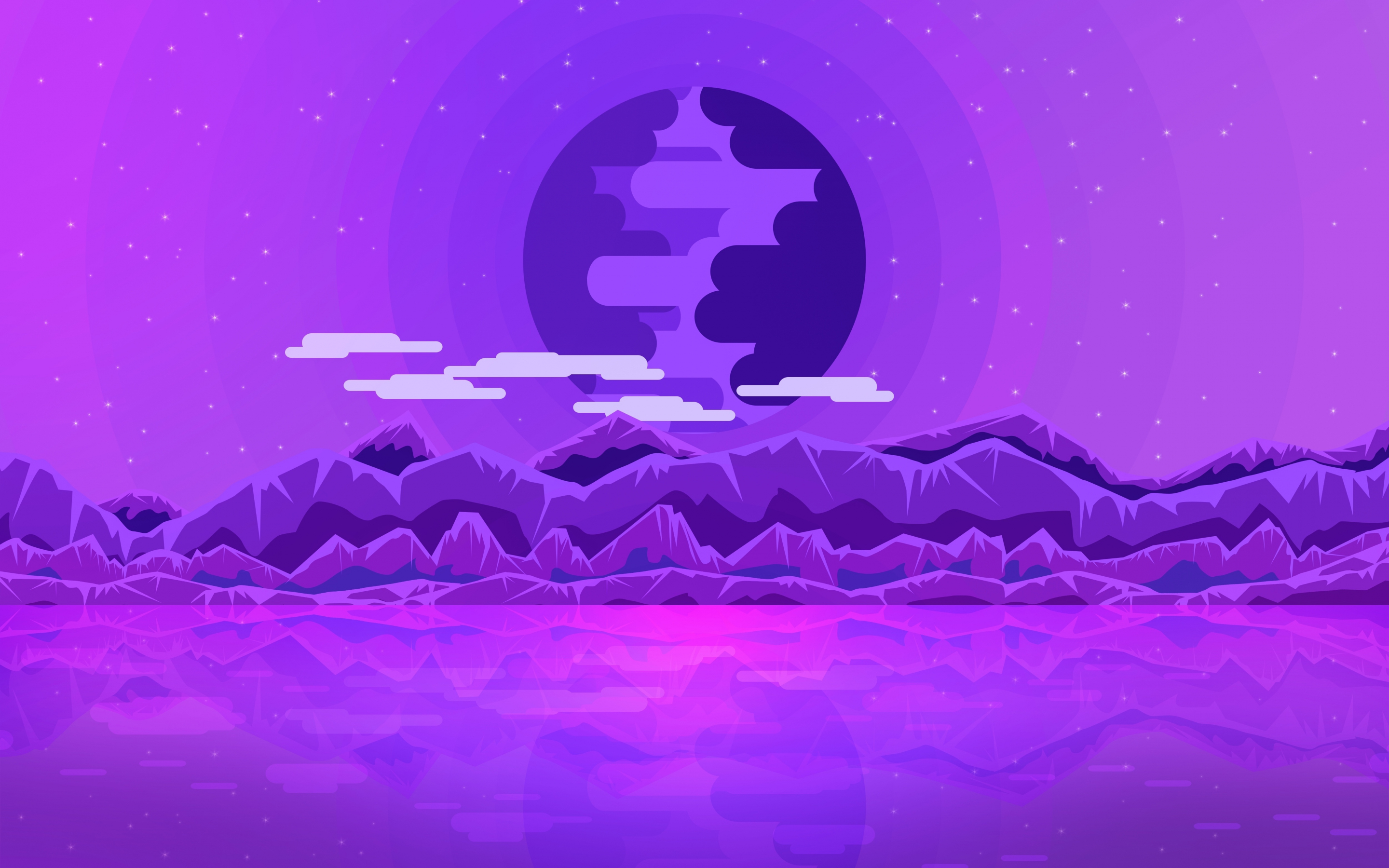 Purple ocean, mountains, minimal, art, 2880x1800 wallpaper