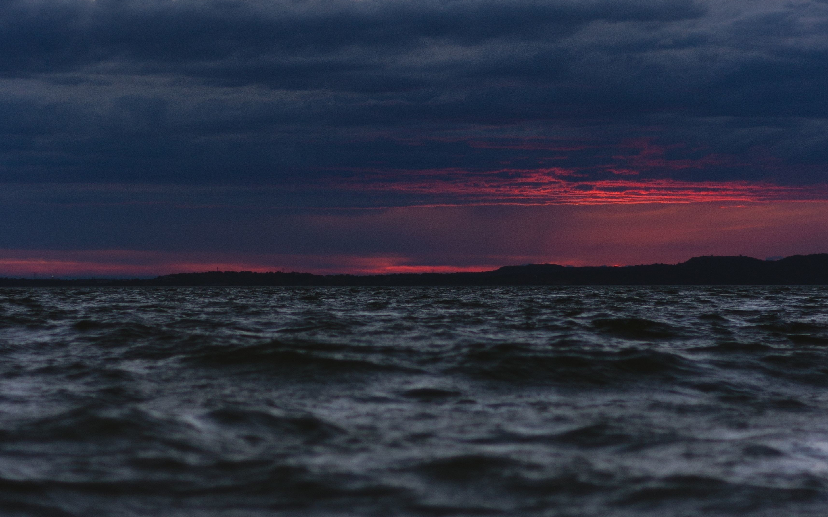 Sea, dark, body of water, sunset, 2880x1800 wallpaper