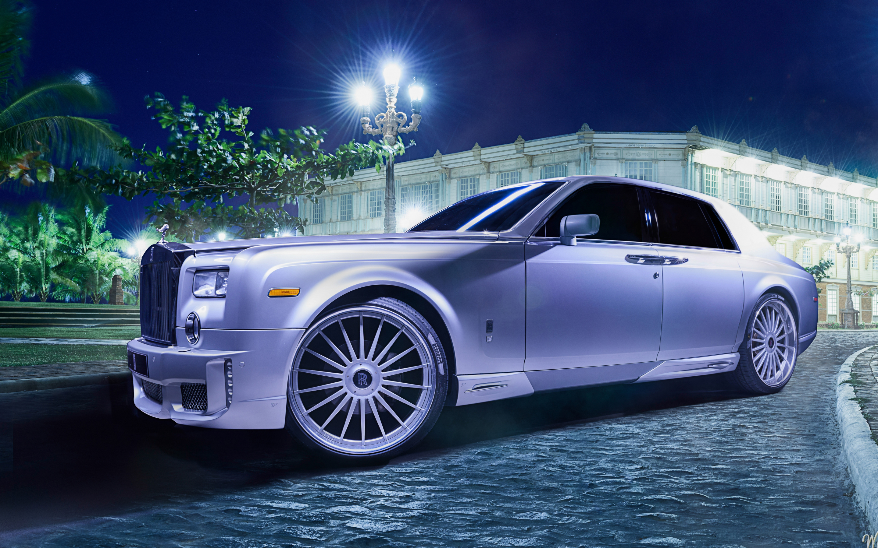 Rolls-Royce Ghost, luxury car, night, blue white, 2880x1800 wallpaper