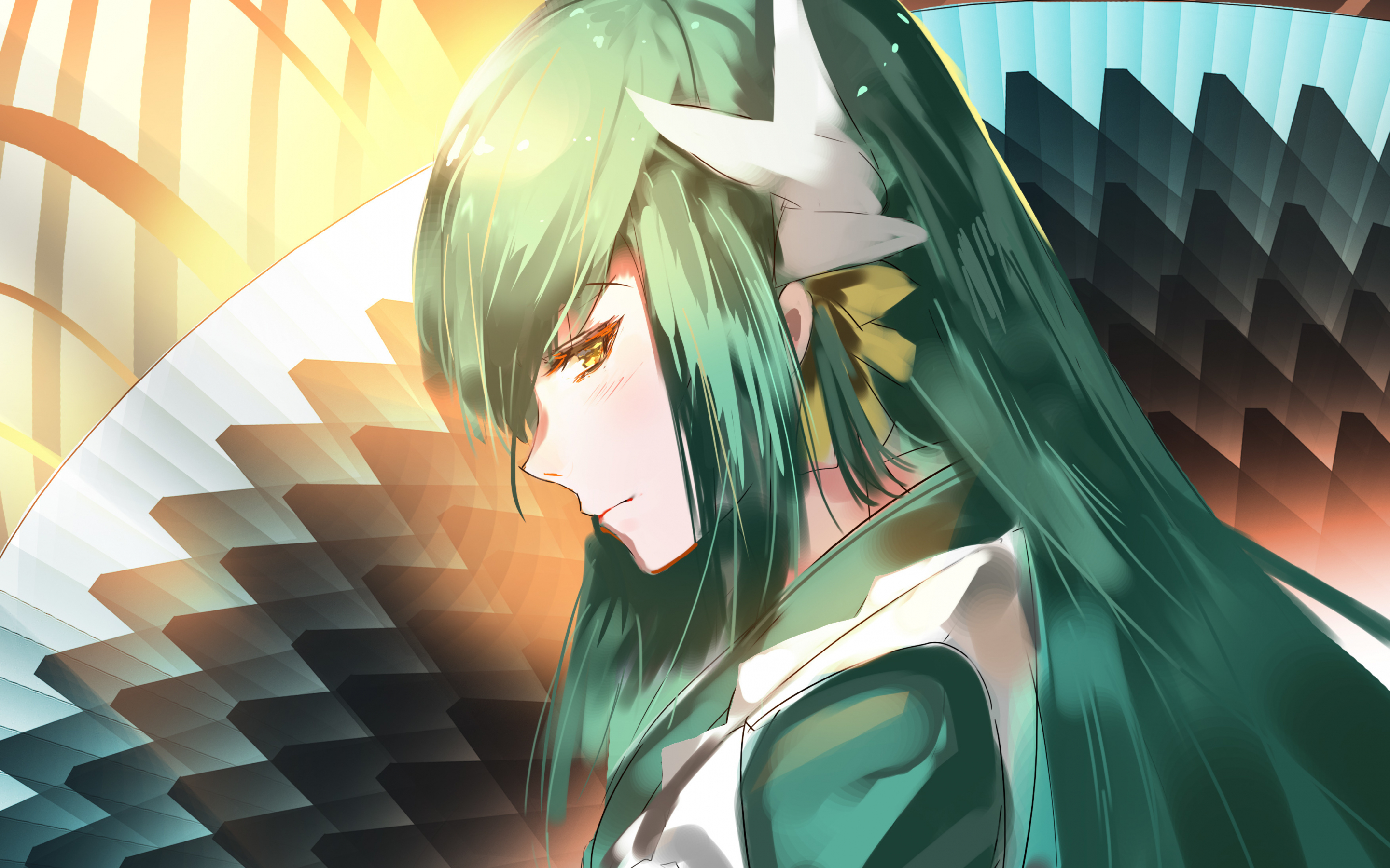 Hot, green hair, Berserker, anime girl, 2880x1800 wallpaper
