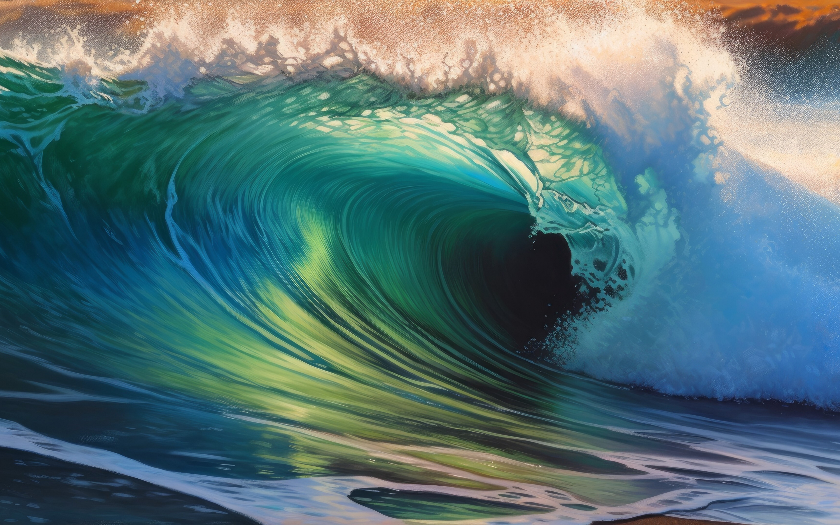 Sea waves, big tide for surfer, AI art, 2880x1800 wallpaper