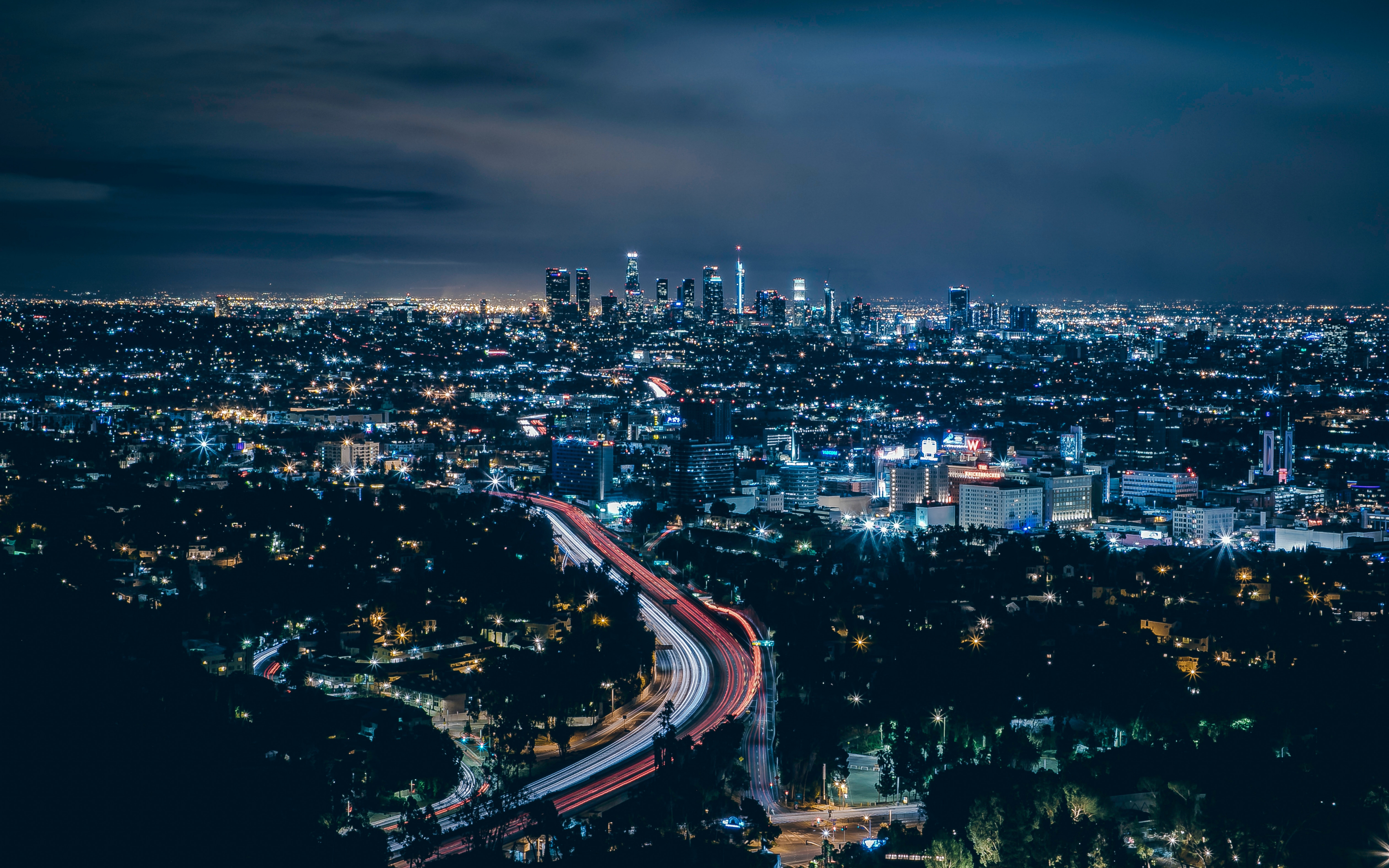 Los Angeles, city, skyscrapers, night, 2880x1800 wallpaper