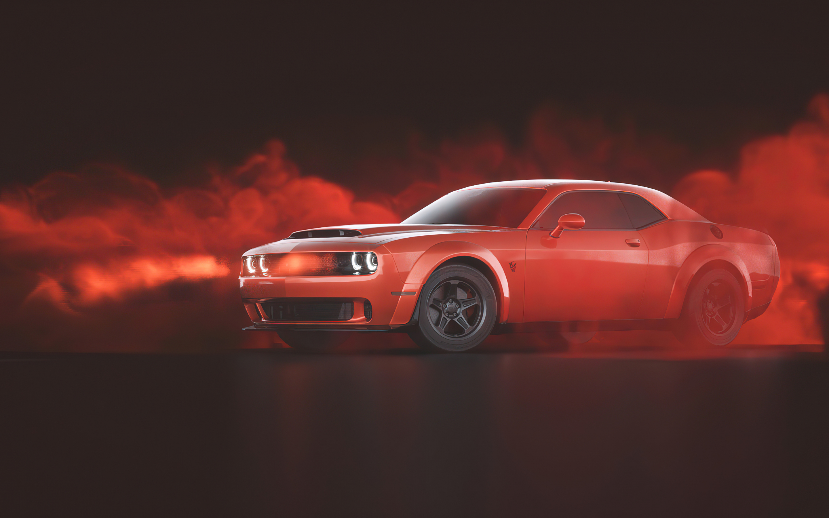 Red Dodge Challenger Demon SRT, car, red smoke, 2880x1800 wallpaper