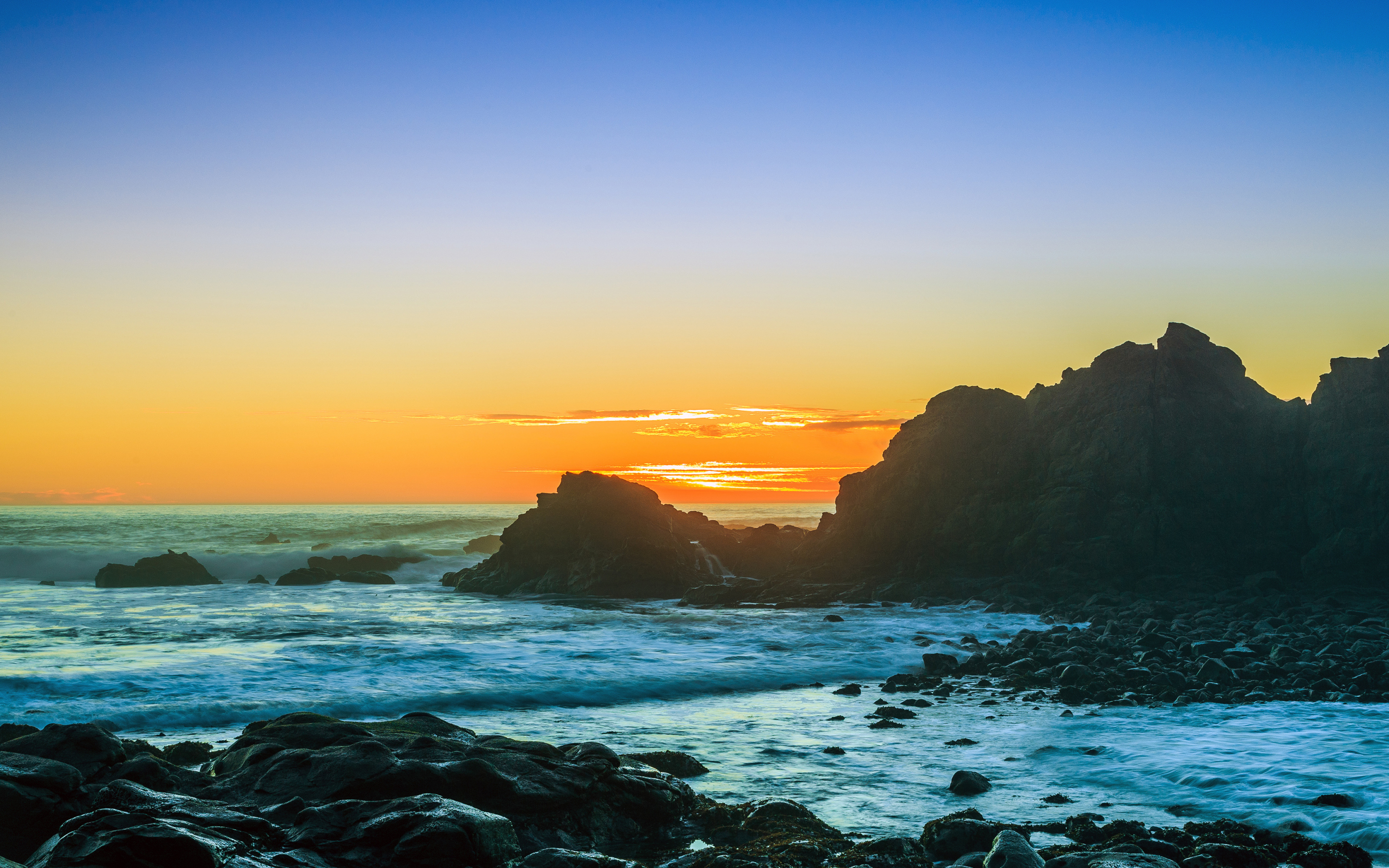Sunset, coastal beach, nature, 2880x1800 wallpaper