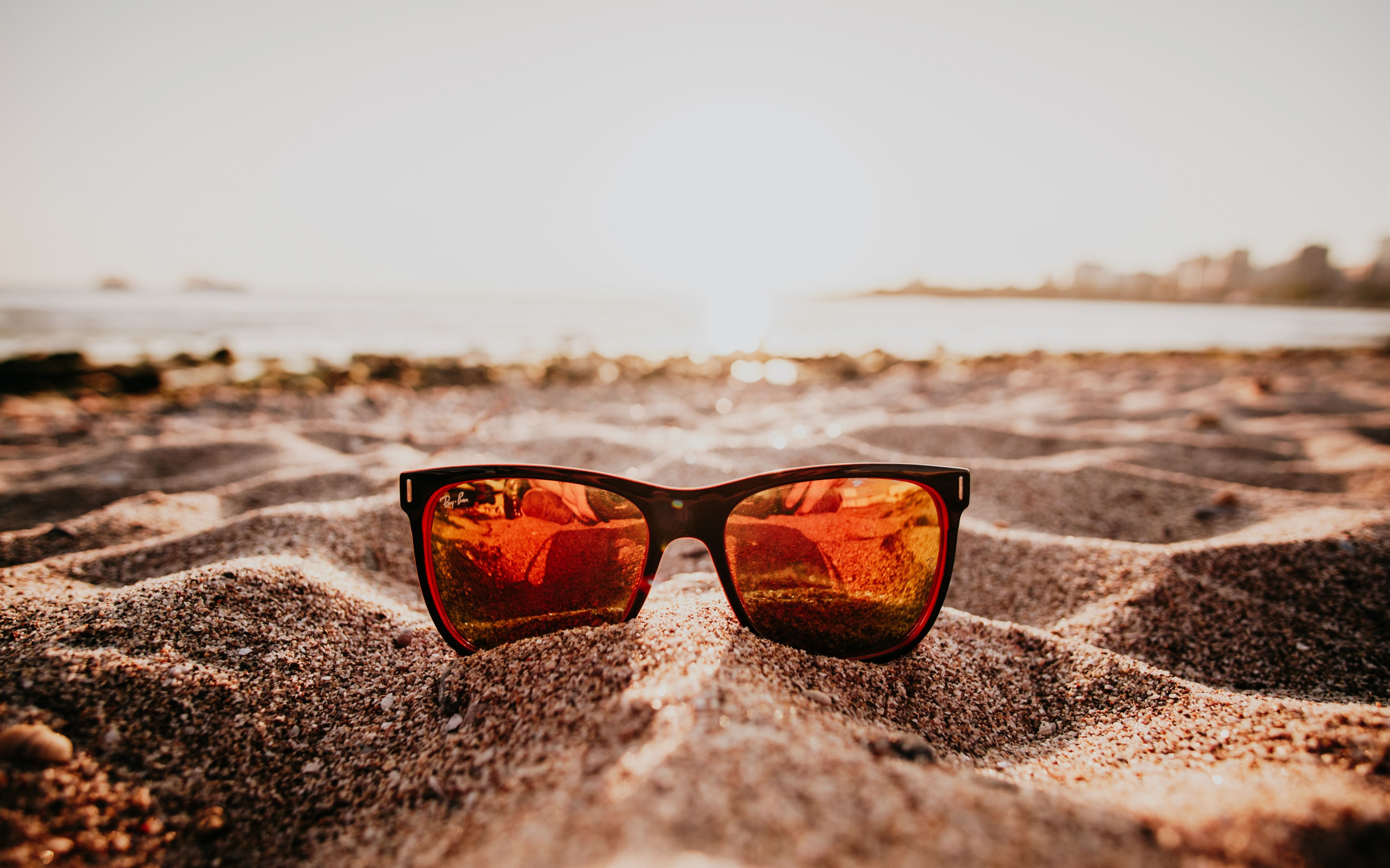 Sunglasses, holiday, close up, summer, sand, 2880x1800 wallpaper