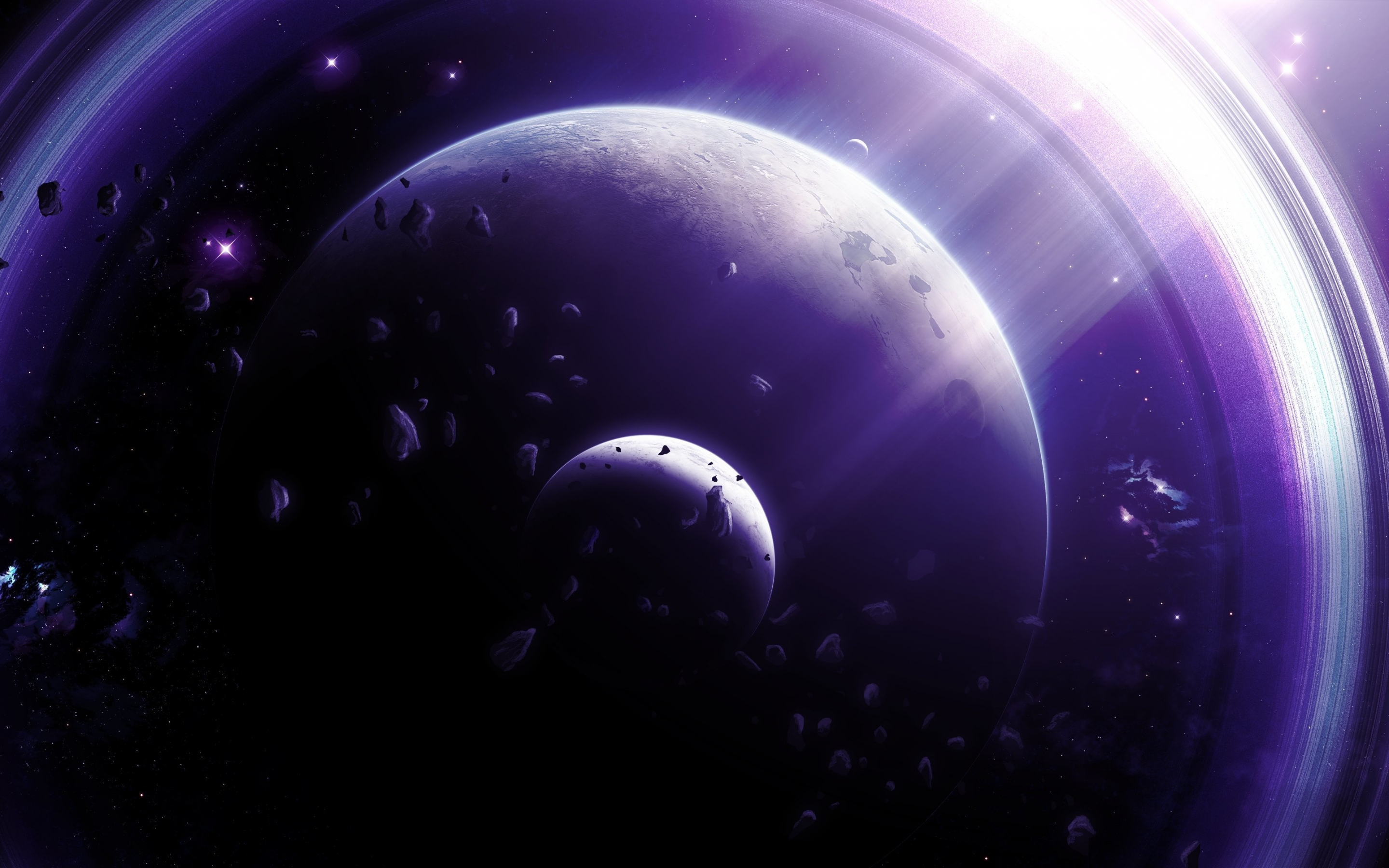 Space, planets and asteroid, fantasy art, 2880x1800 wallpaper
