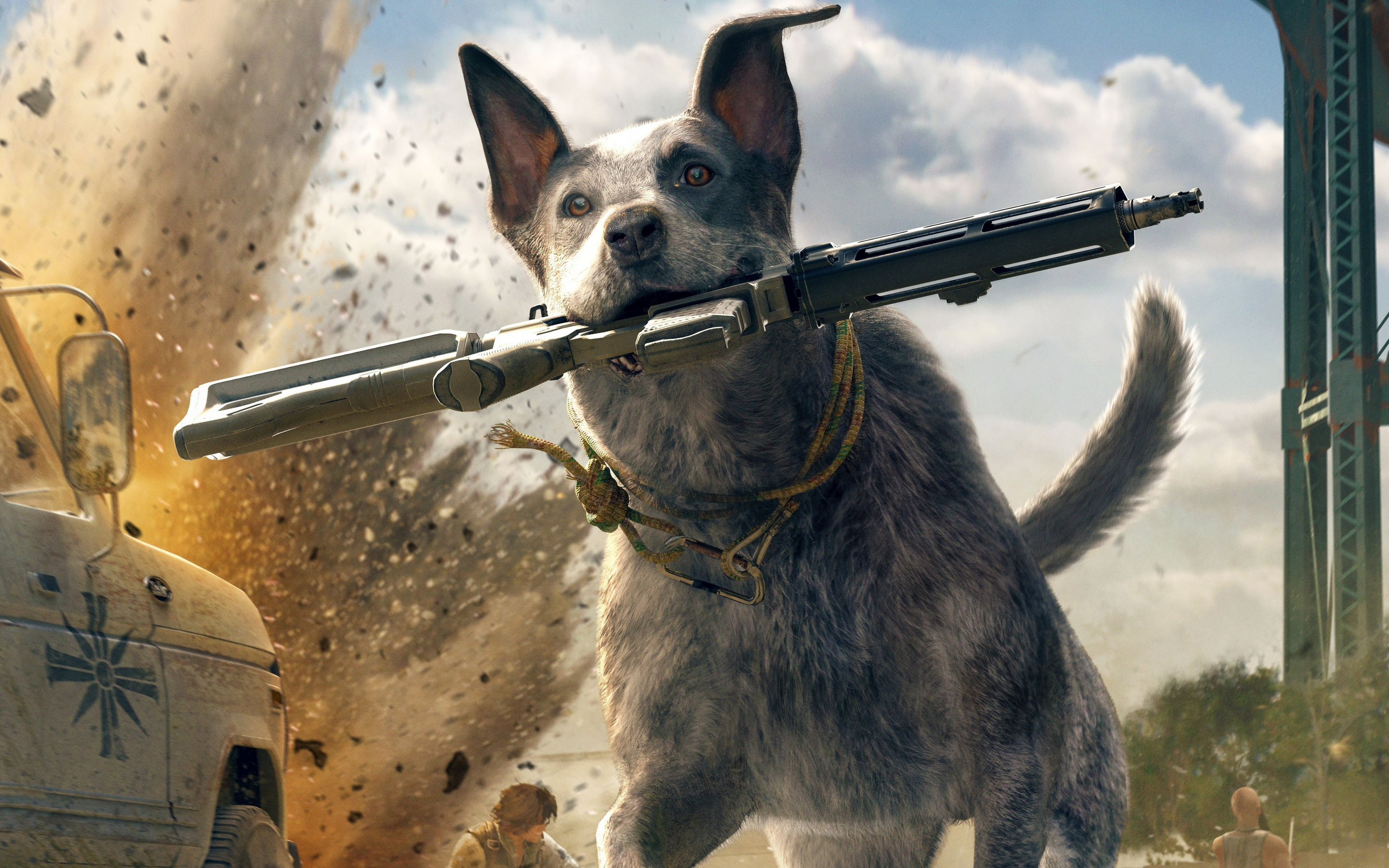 Dog, Run, Far Cry 5, video game, 2880x1800 wallpaper