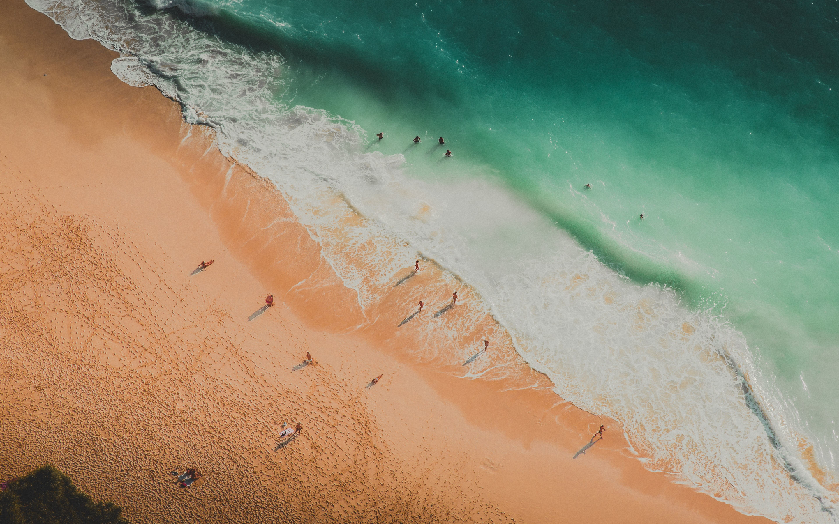 Beach, green water, aerial view, 2880x1800 wallpaper