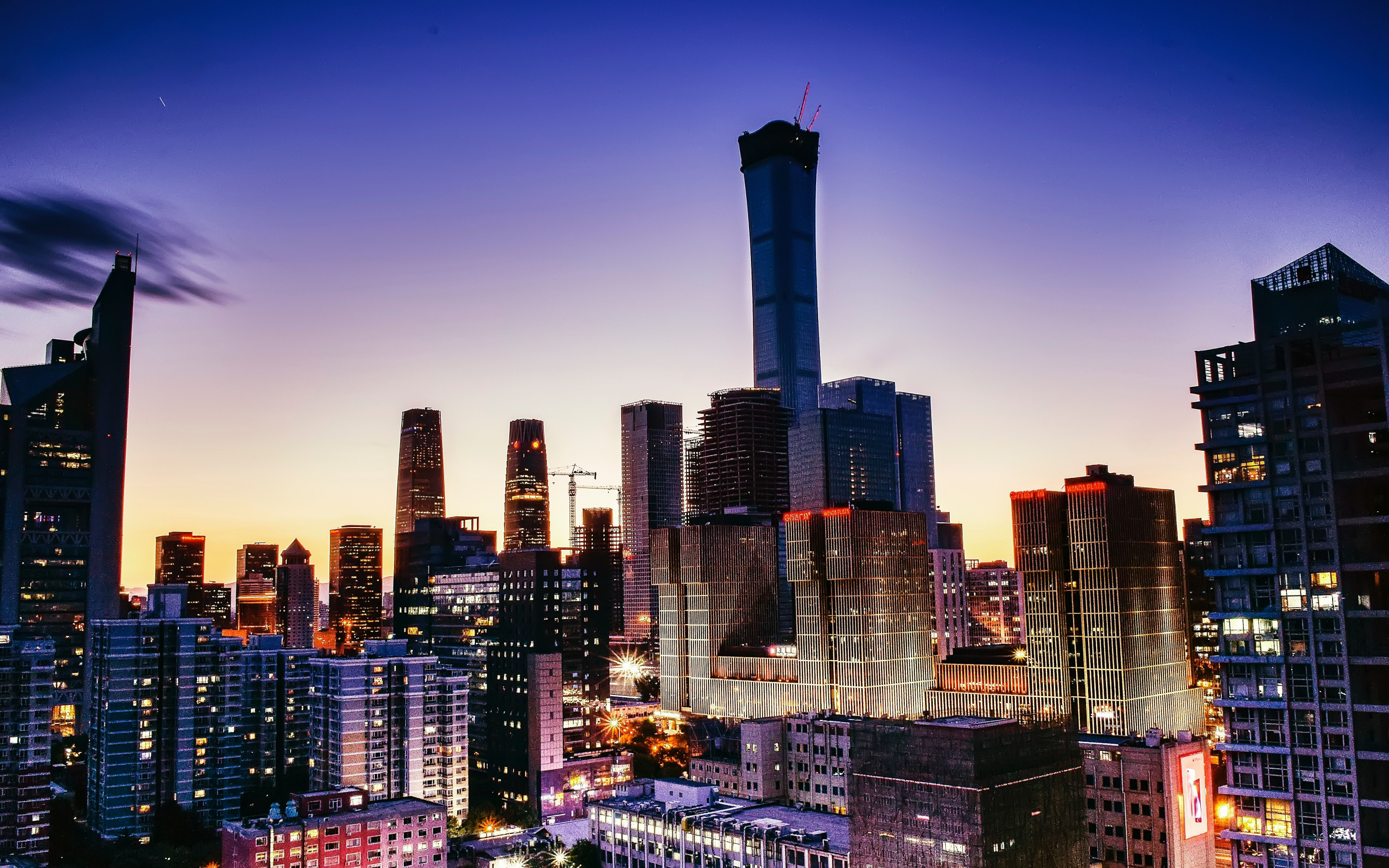 Buildings of Beijing, cityscape, sunset, dawn, 2880x1800 wallpaper