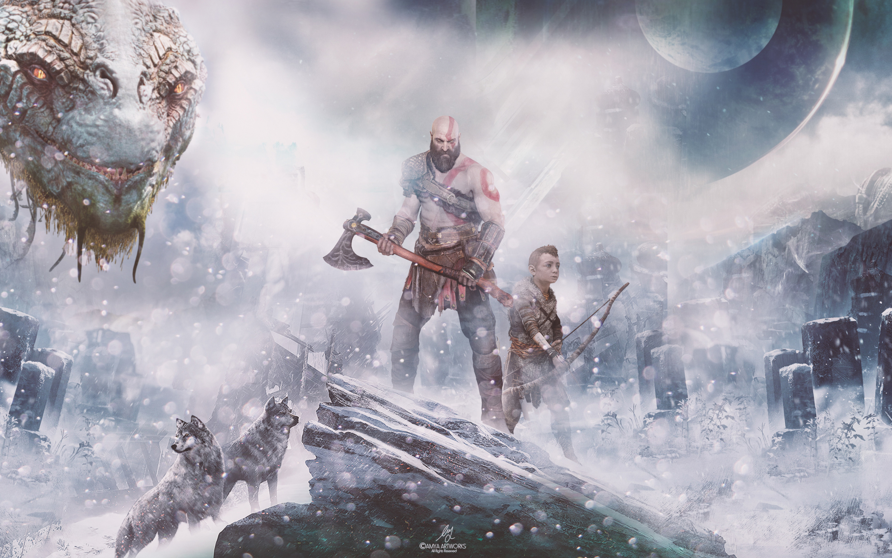God of war, video game, warrior, 2880x1800 wallpaper