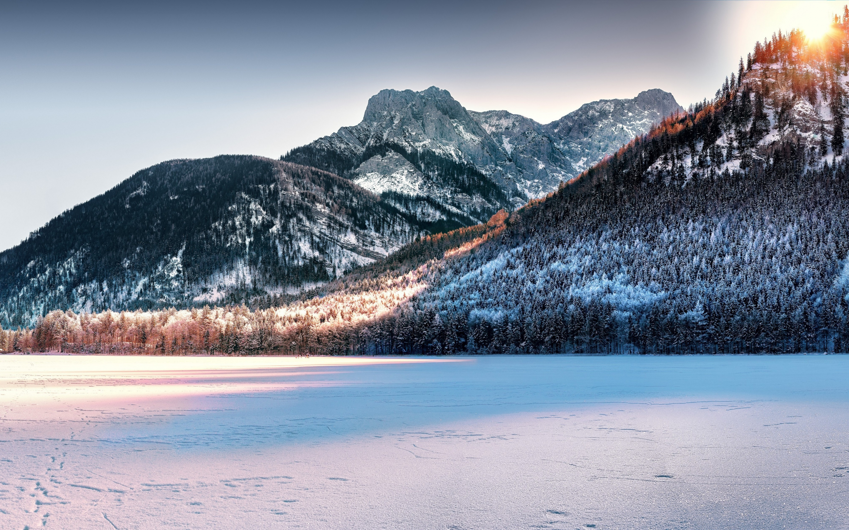 Landscape, winter, mountains, twilight, 2880x1800 wallpaper