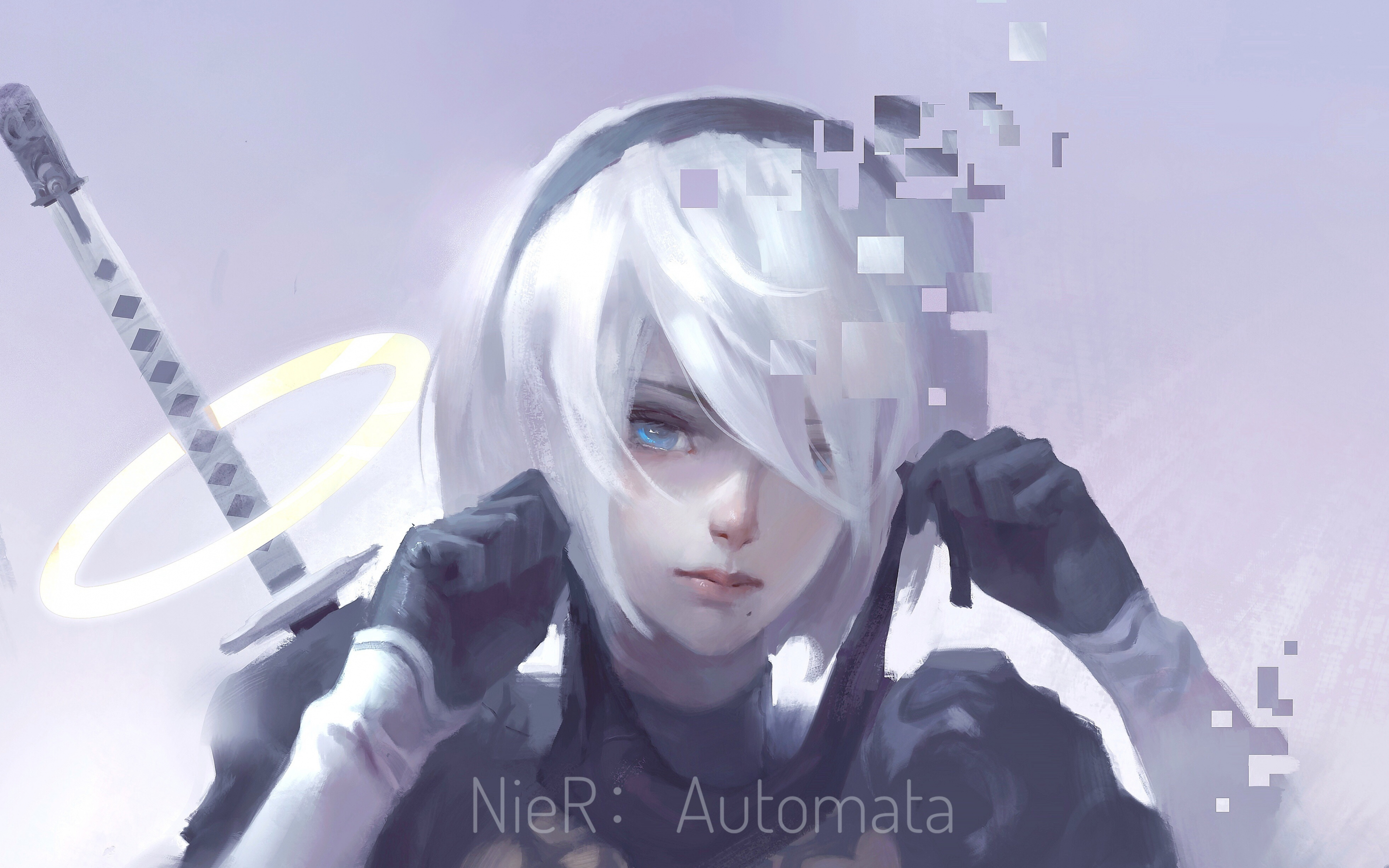 Nier: automata, white hair, b2, artwork, 2880x1800 wallpaper