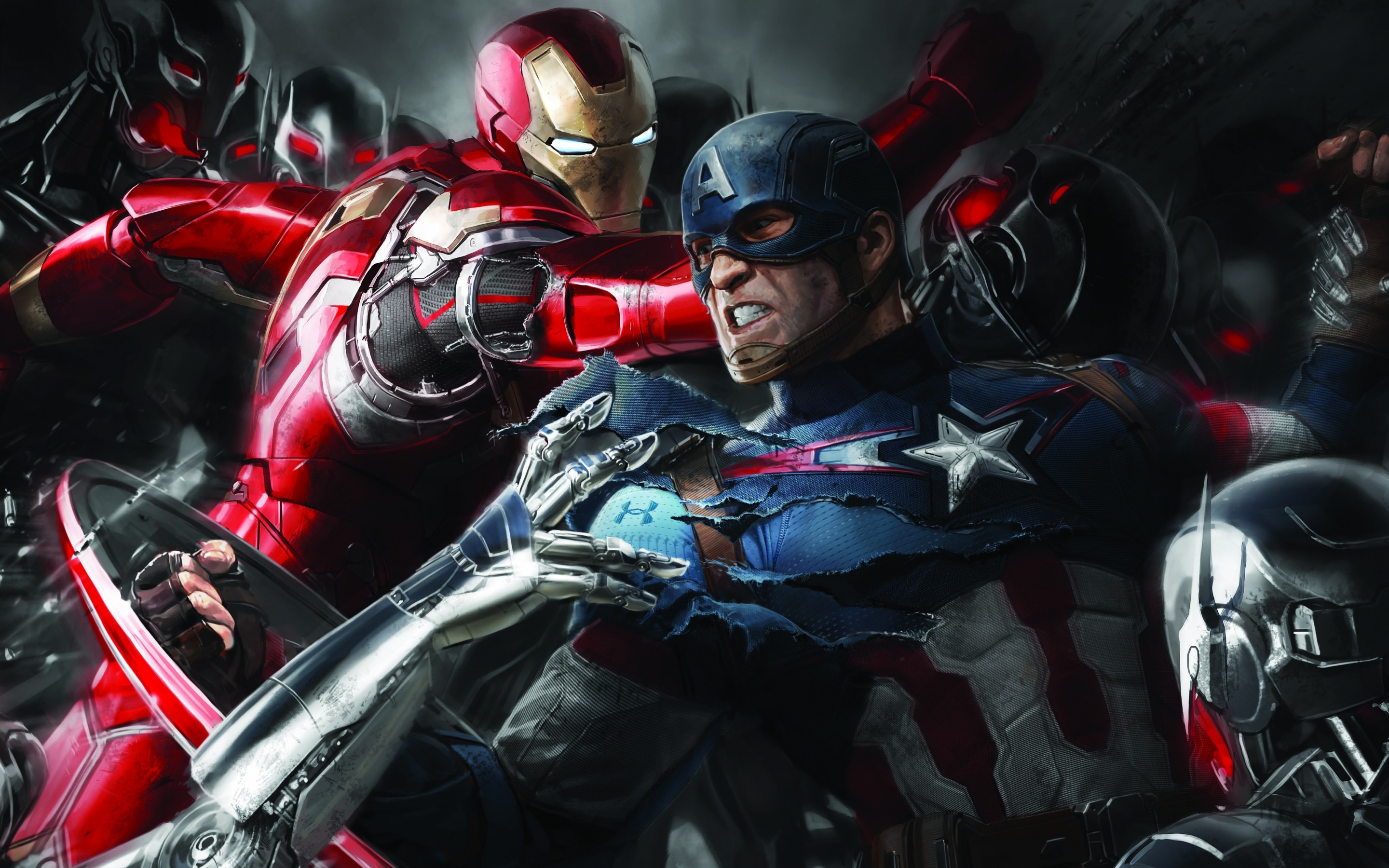 Iron man and captain america, movie, robots, artwork, 2880x1800 wallpaper