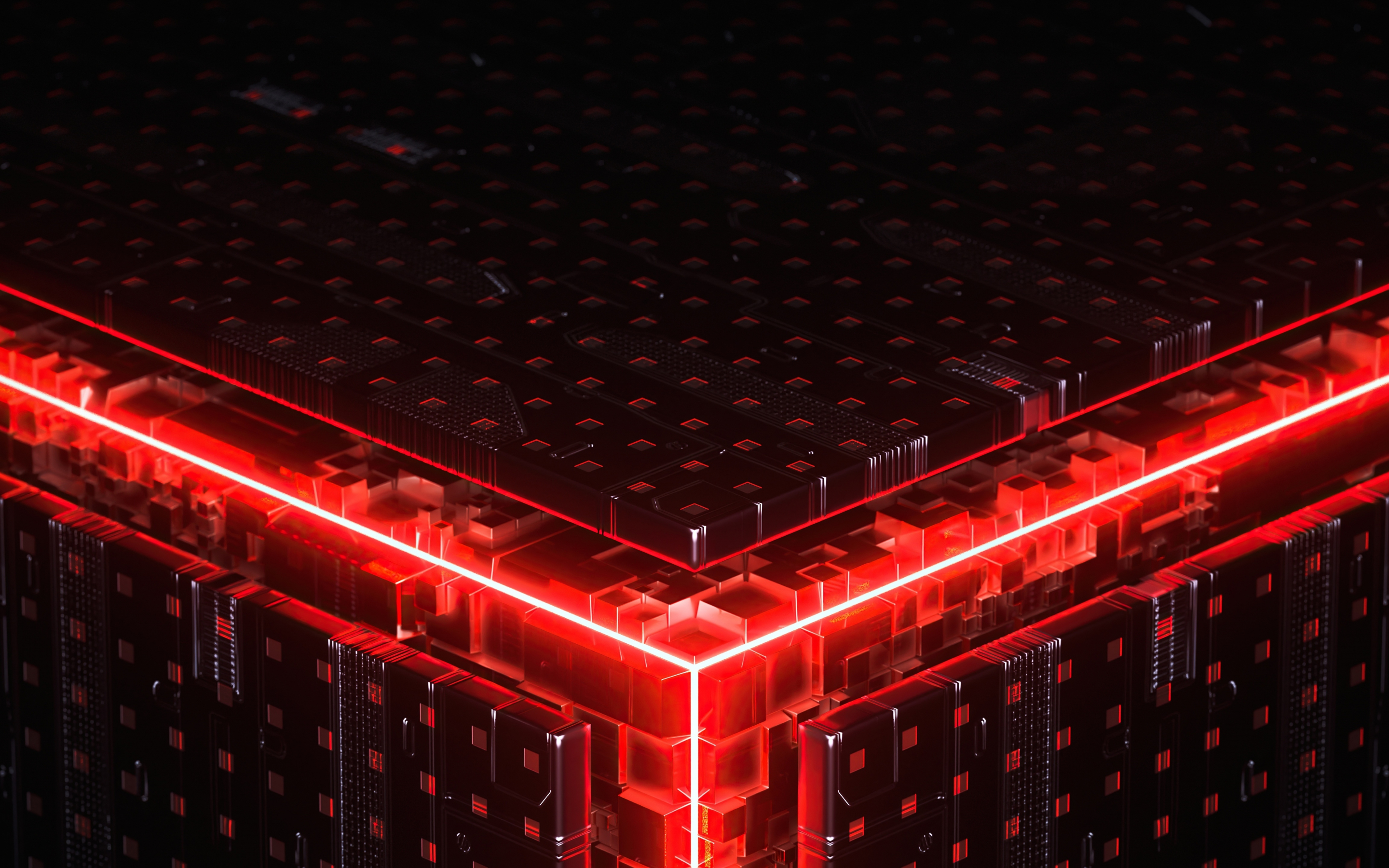 Abstract, cube shape, red-edges of dark cube, 2880x1800 wallpaper